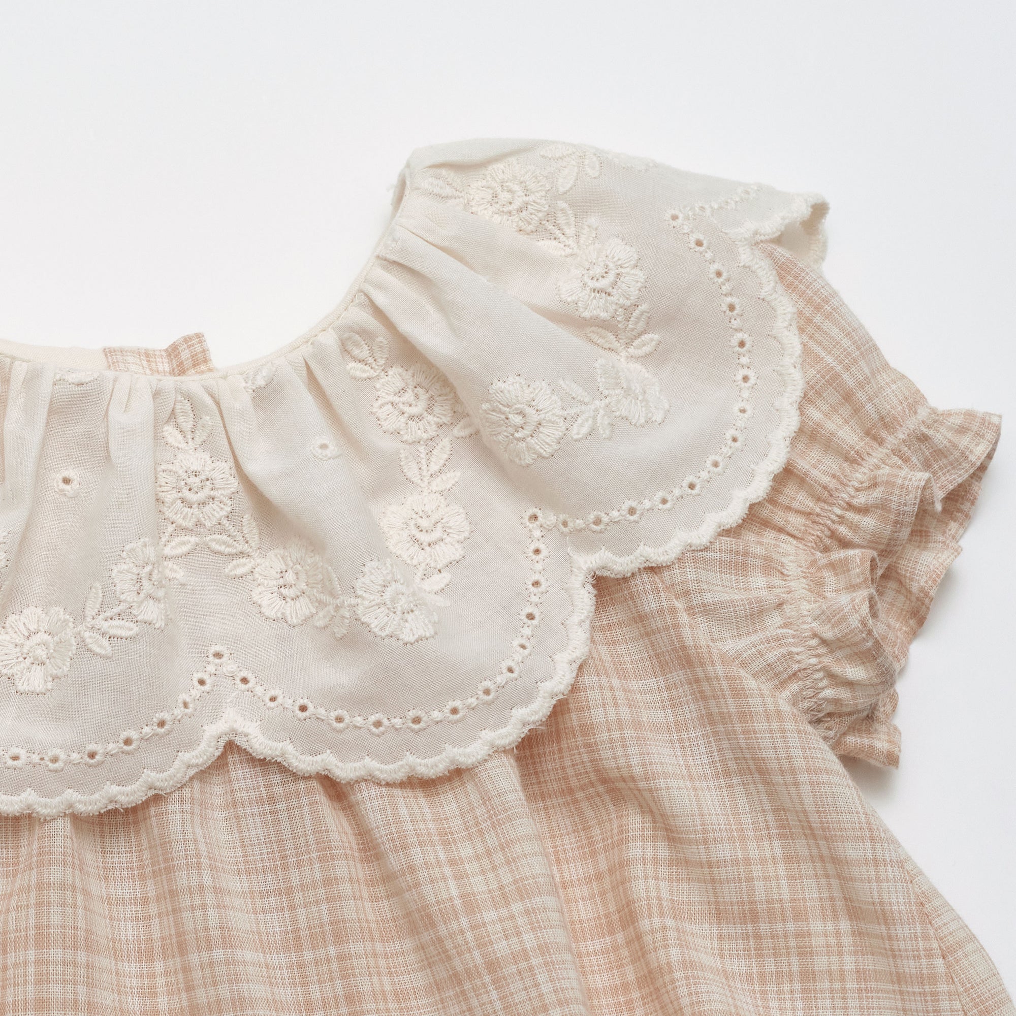 Baby Girls Beige Pink Ruffled Cotton Babysuit