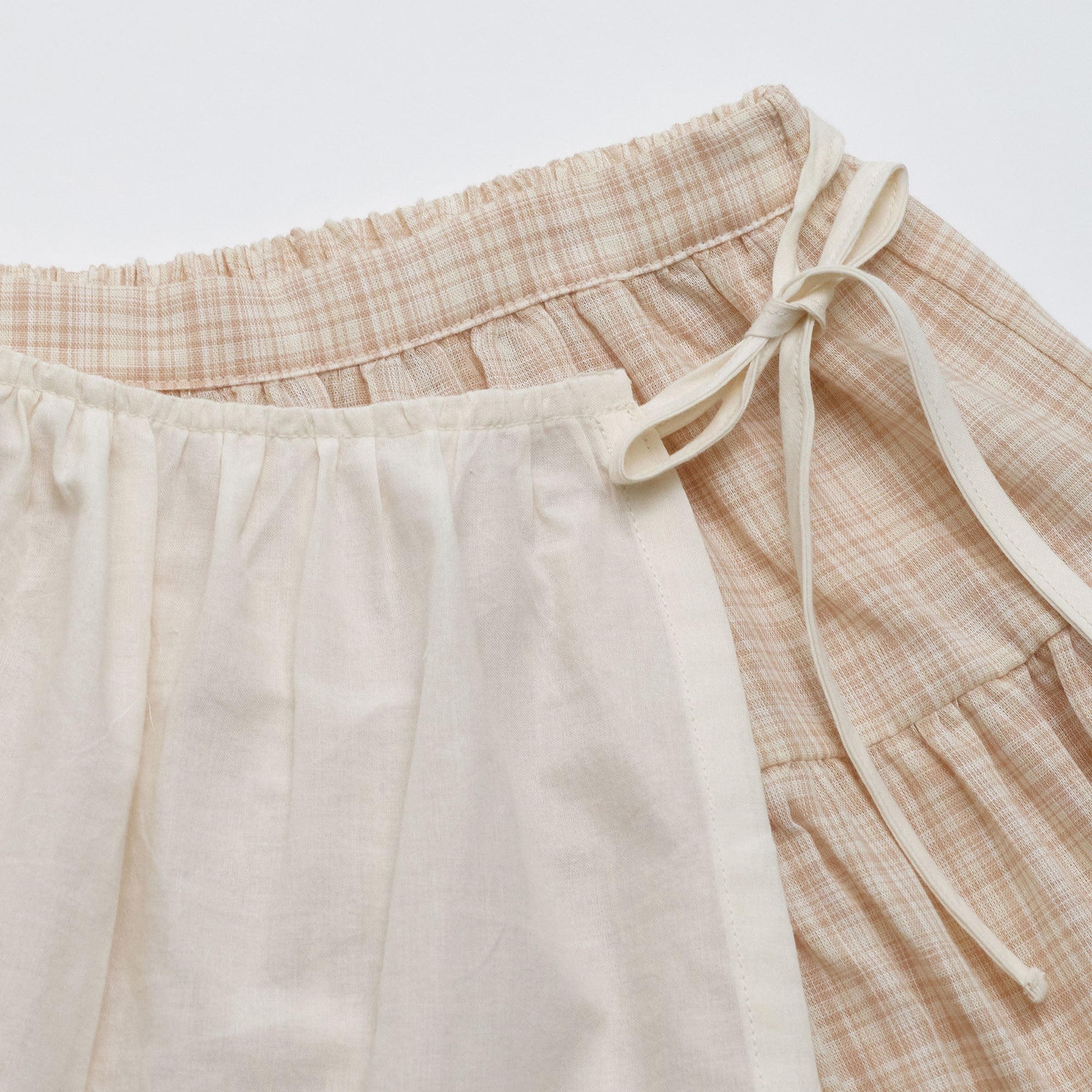 Girls Beige Check Cotton Skirt