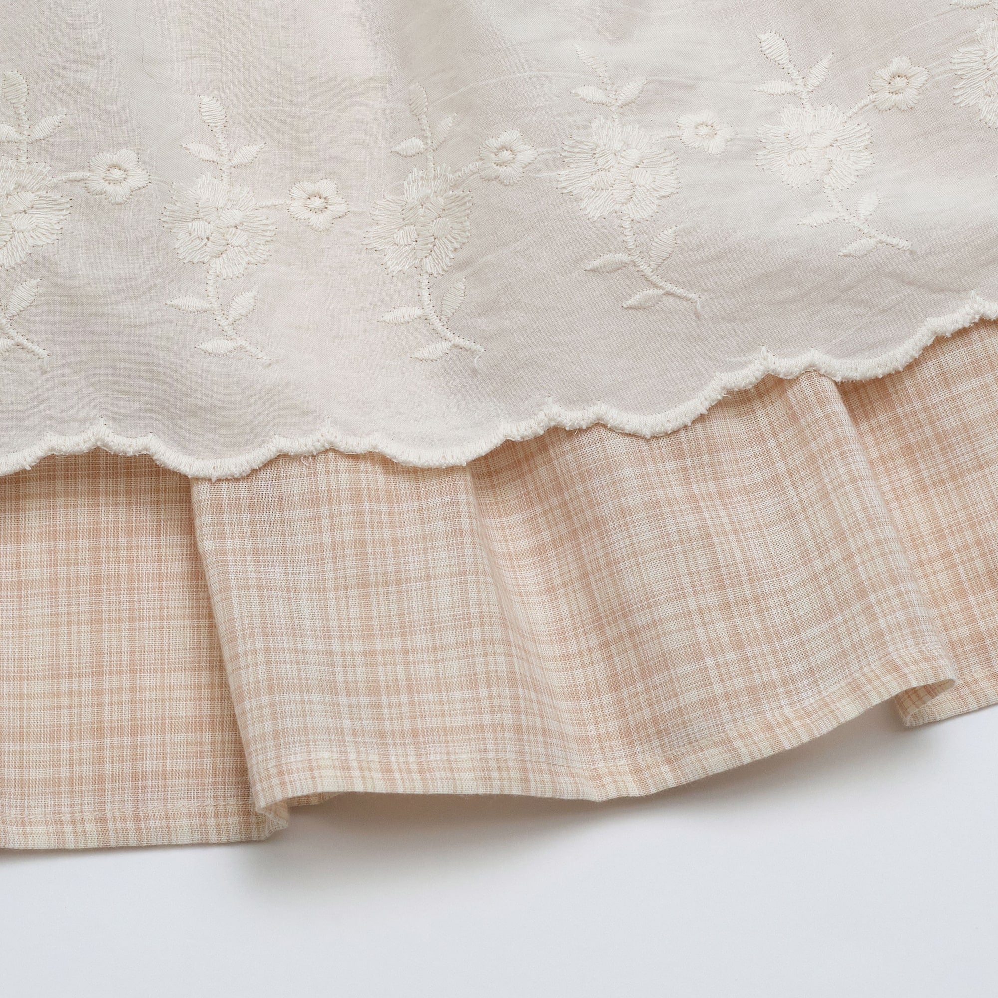 Girls Beige Check Cotton Skirt