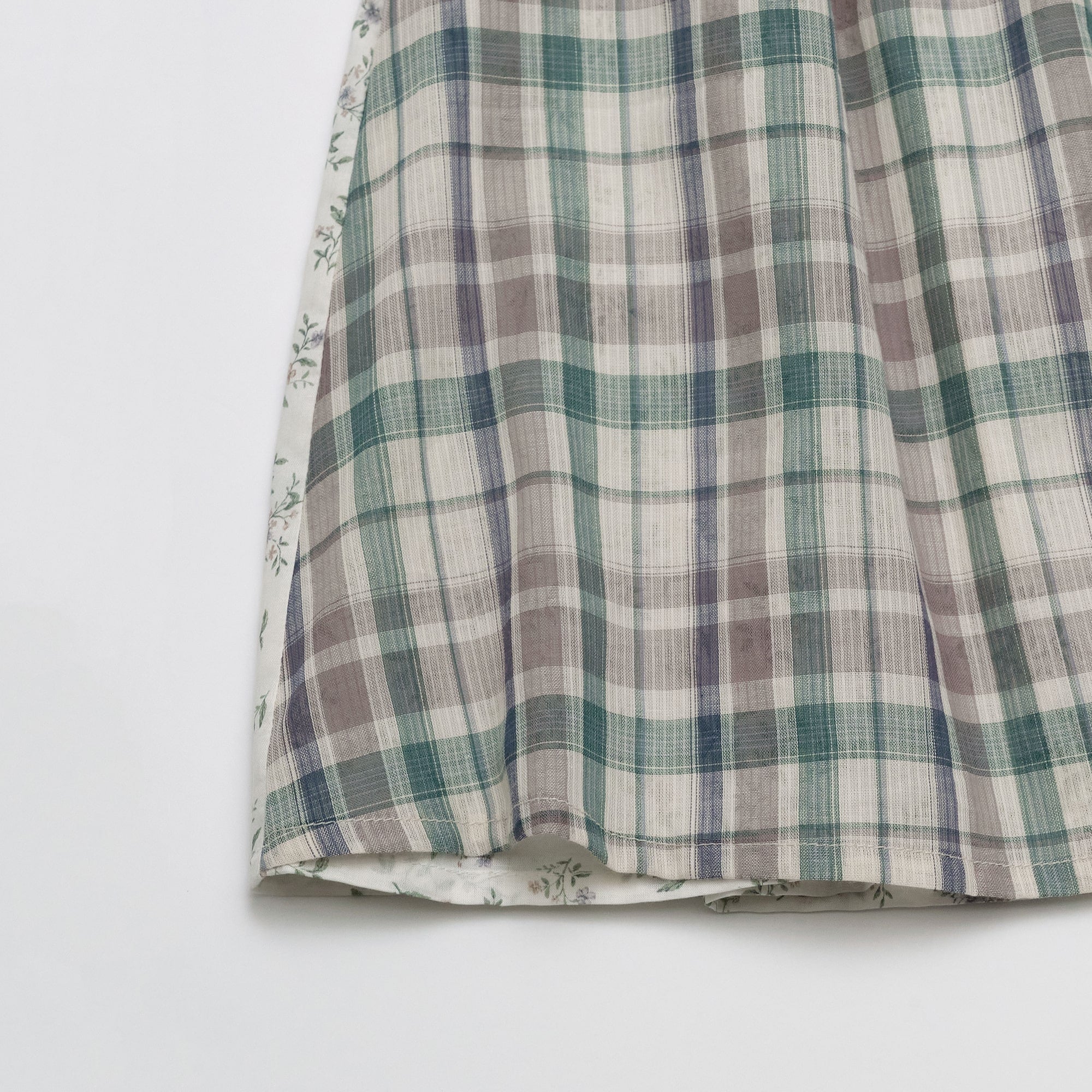 Girls Green Check Cotton Skirt