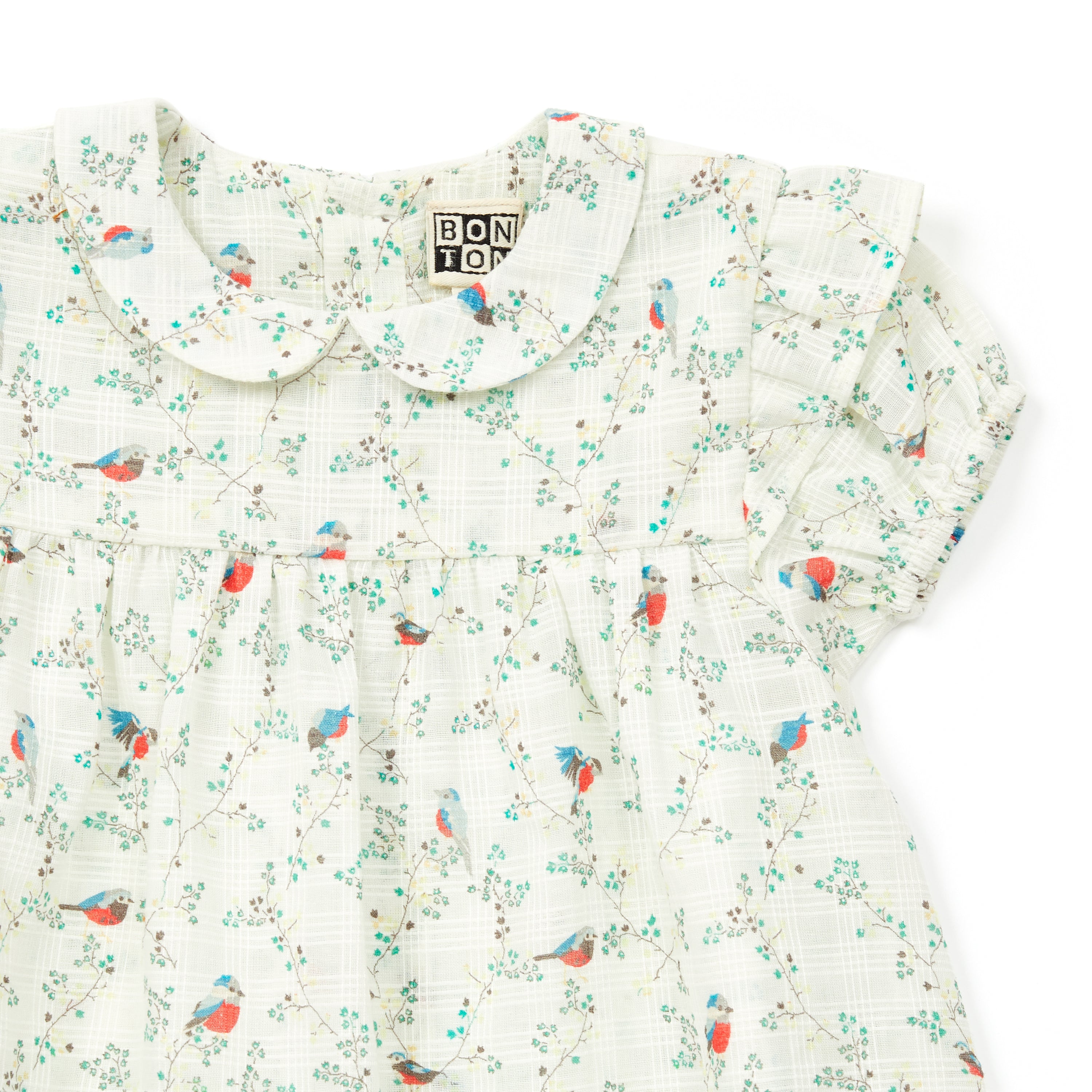 Baby Girls Cyan Embroidery Bird Cotton Dress