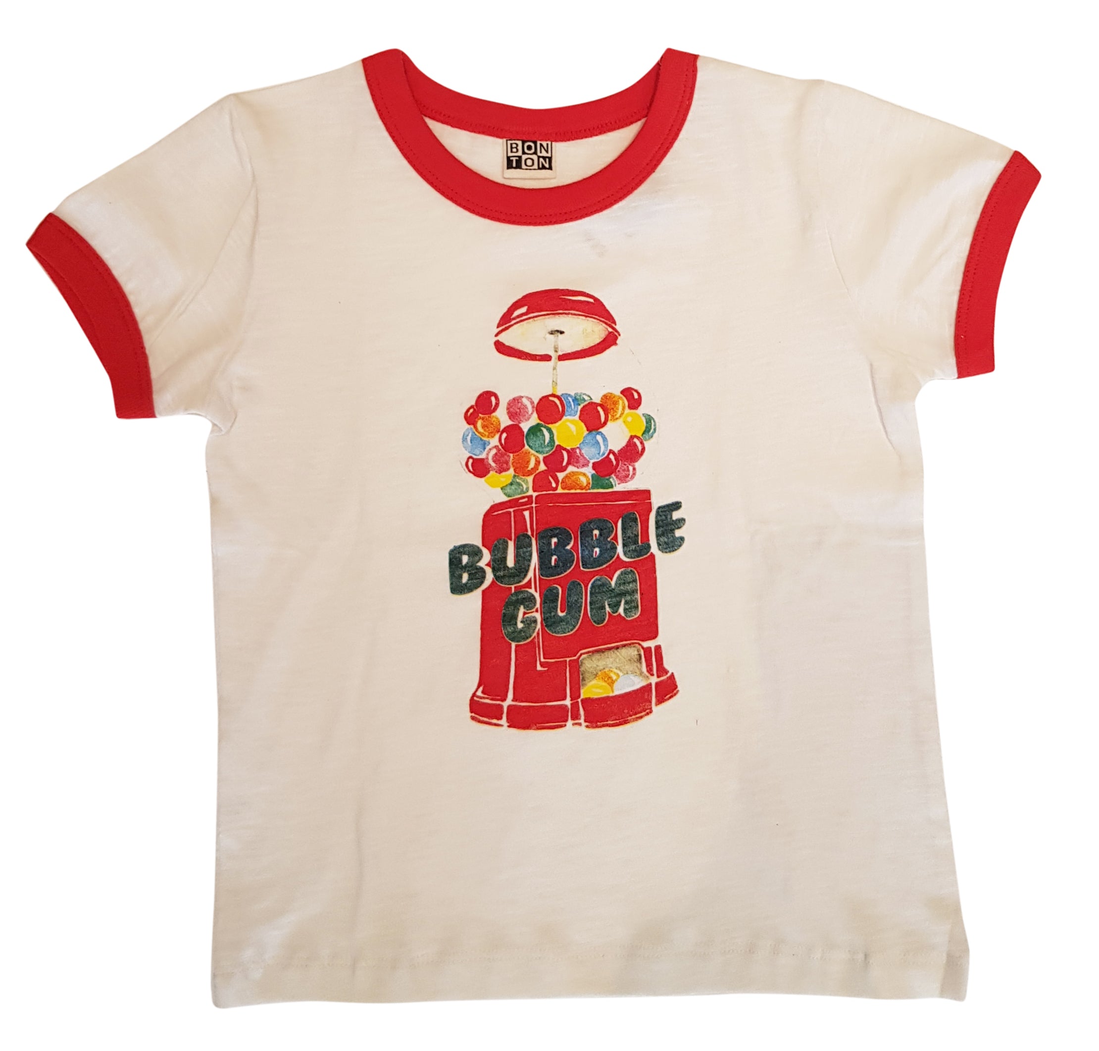 Girls White & Red Pattern Cotton T-shirt