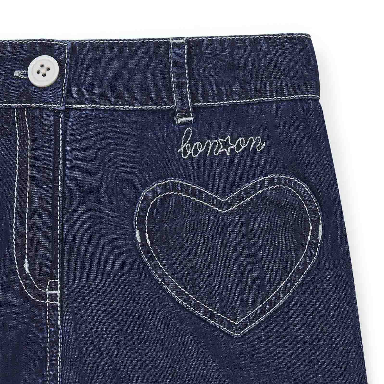 Girls Blue Heart Denim Short