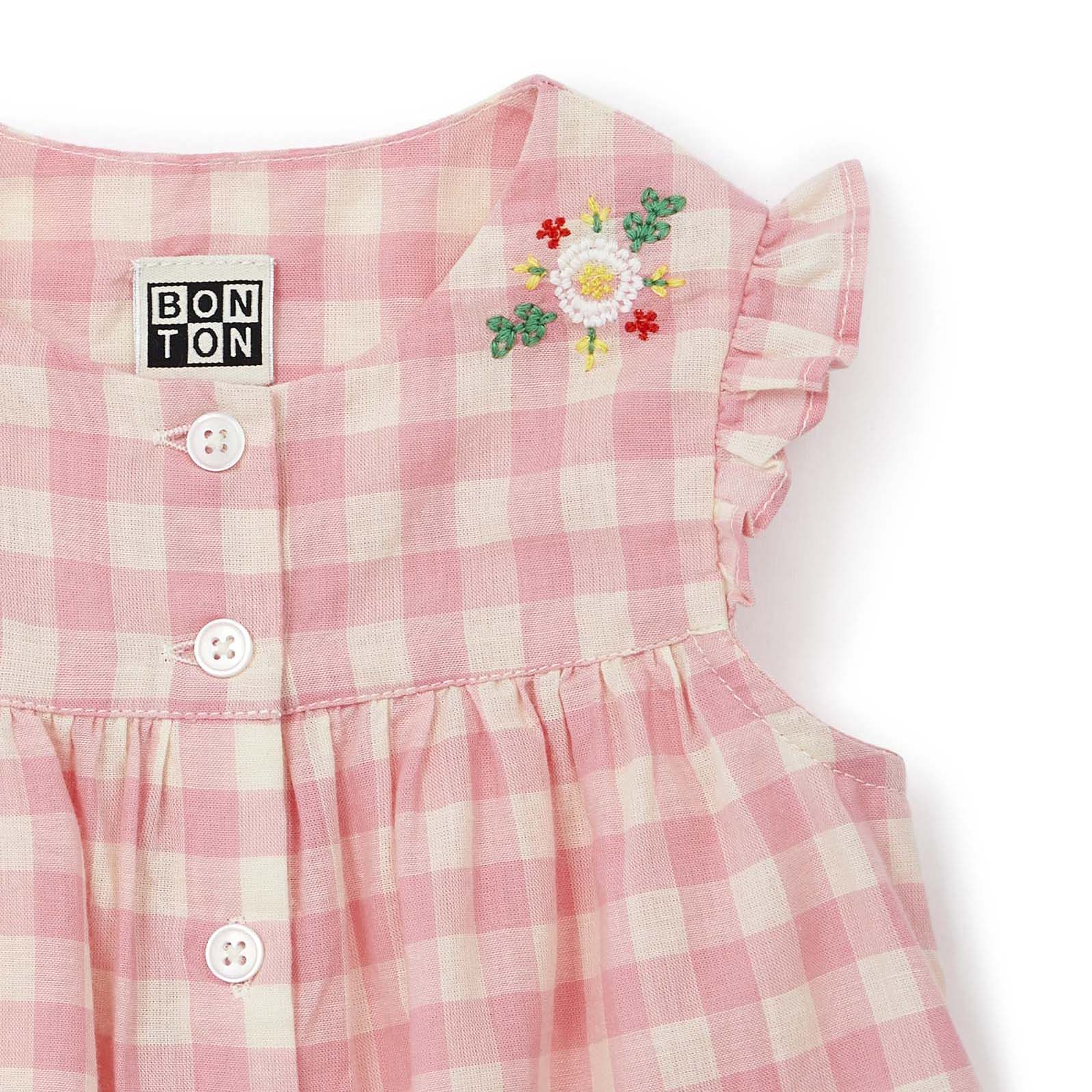 Girls Pink Check Cotton Top