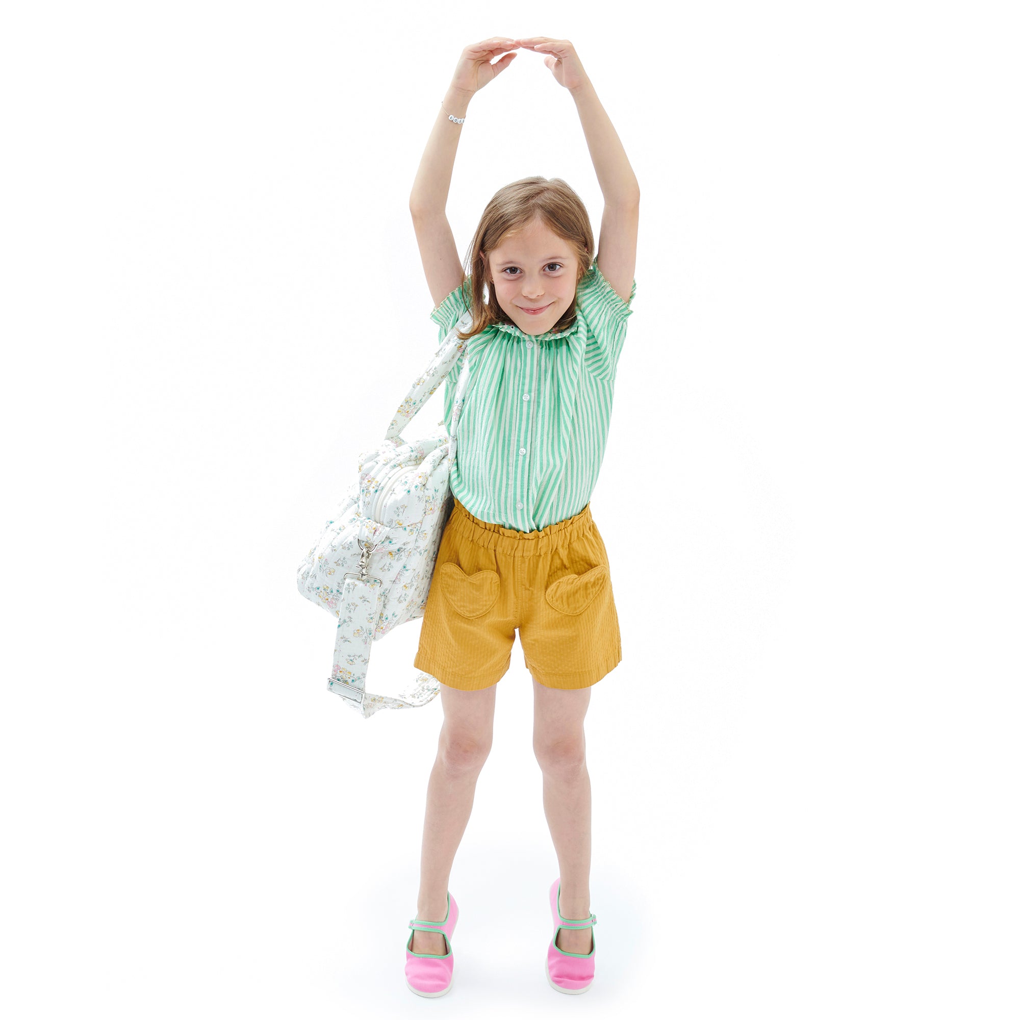 Girls Green Stripes Cotton Shirt