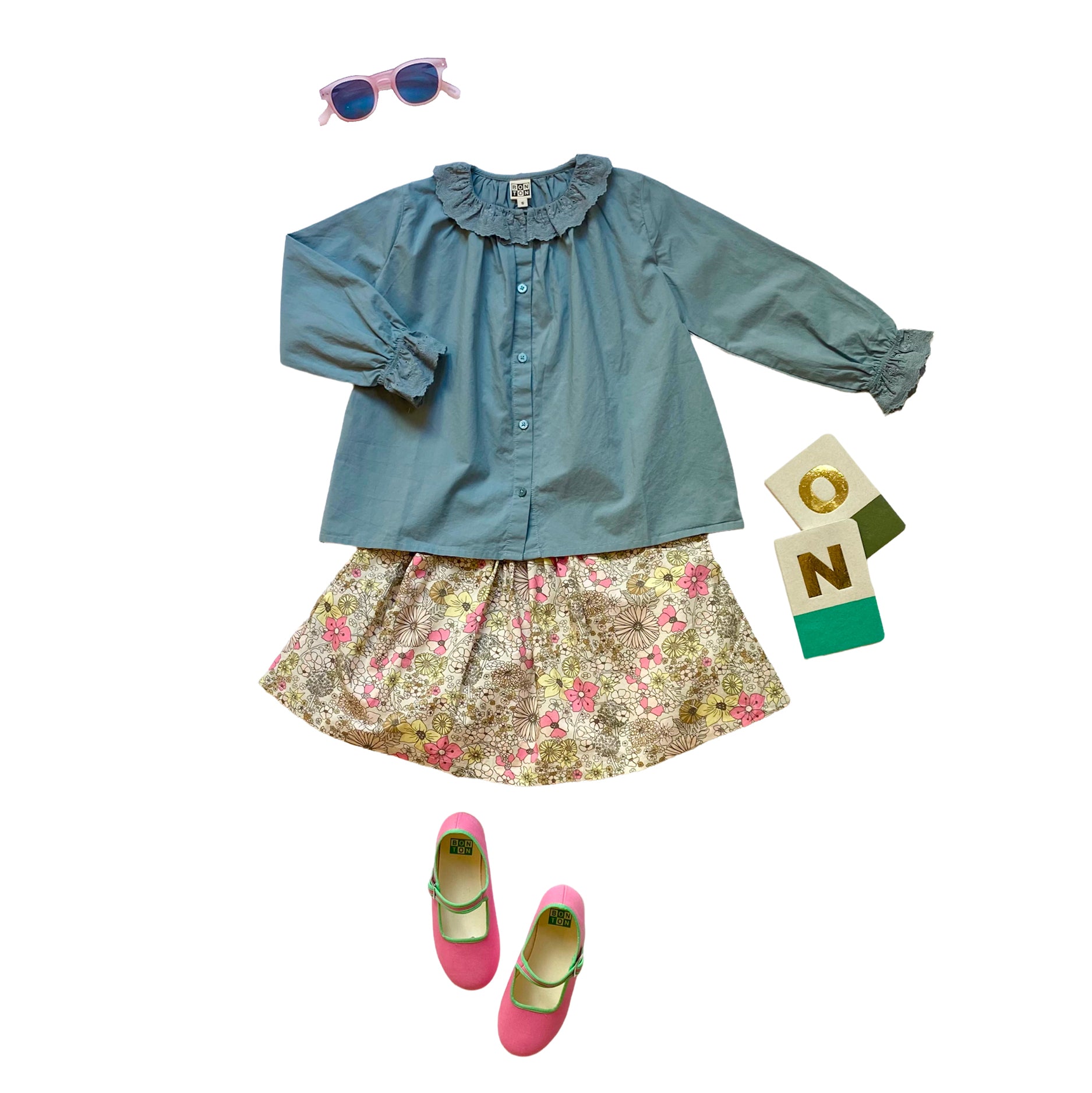 Girls Blue Ruffled Cotton Shirt