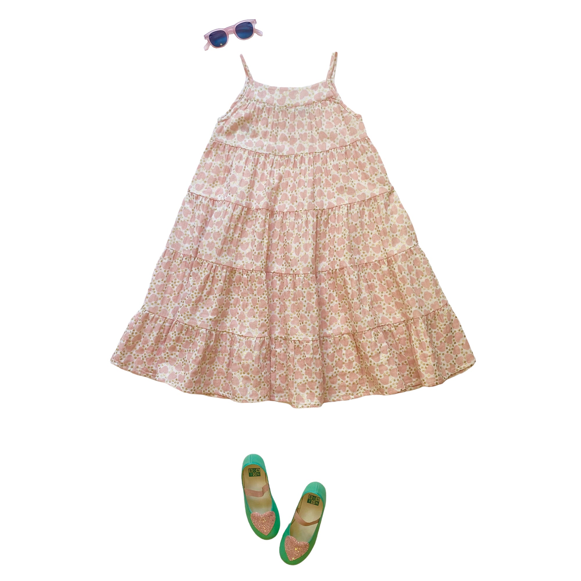 Girls Pink Heart Cotton Dress