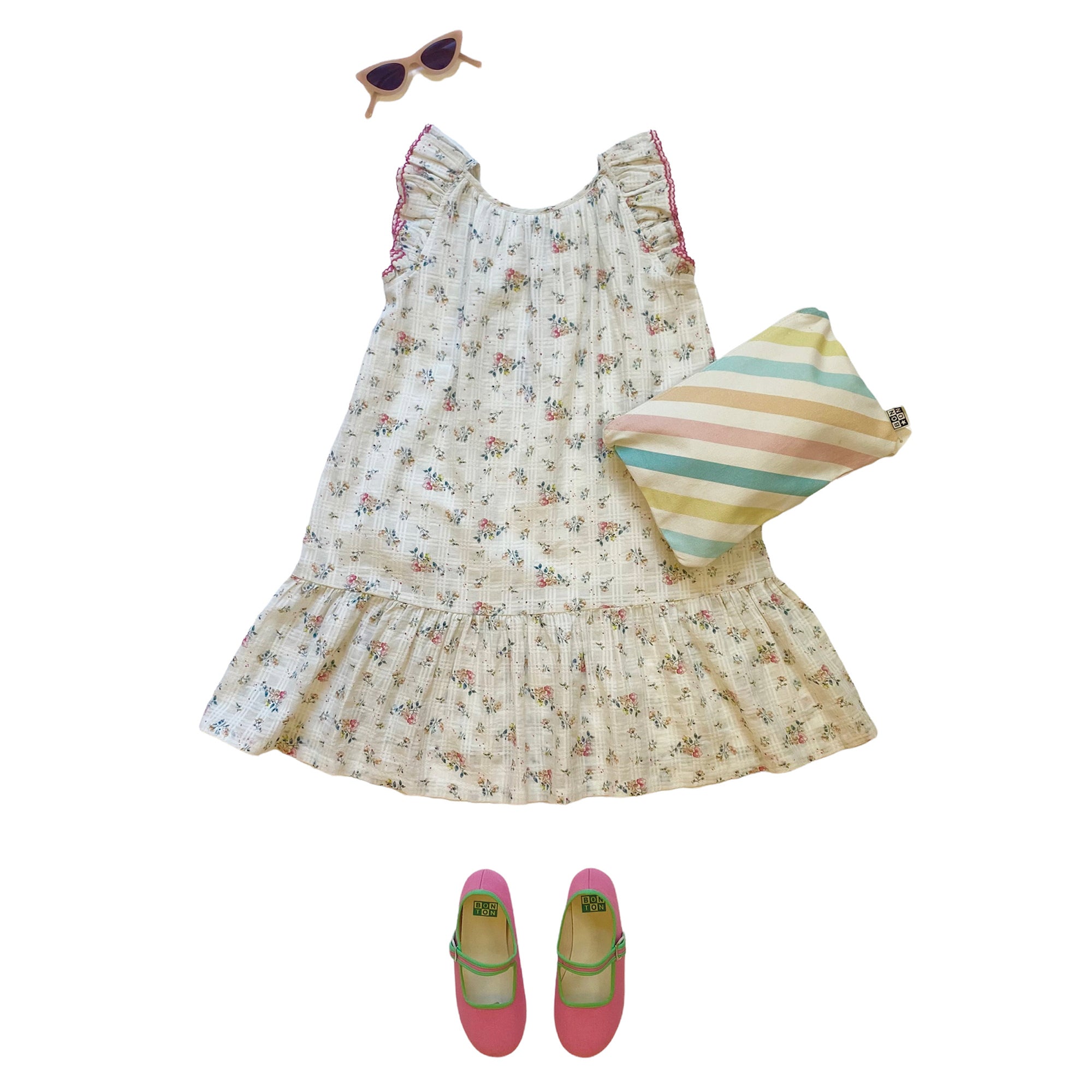 Girls White Floral Cotton Dress