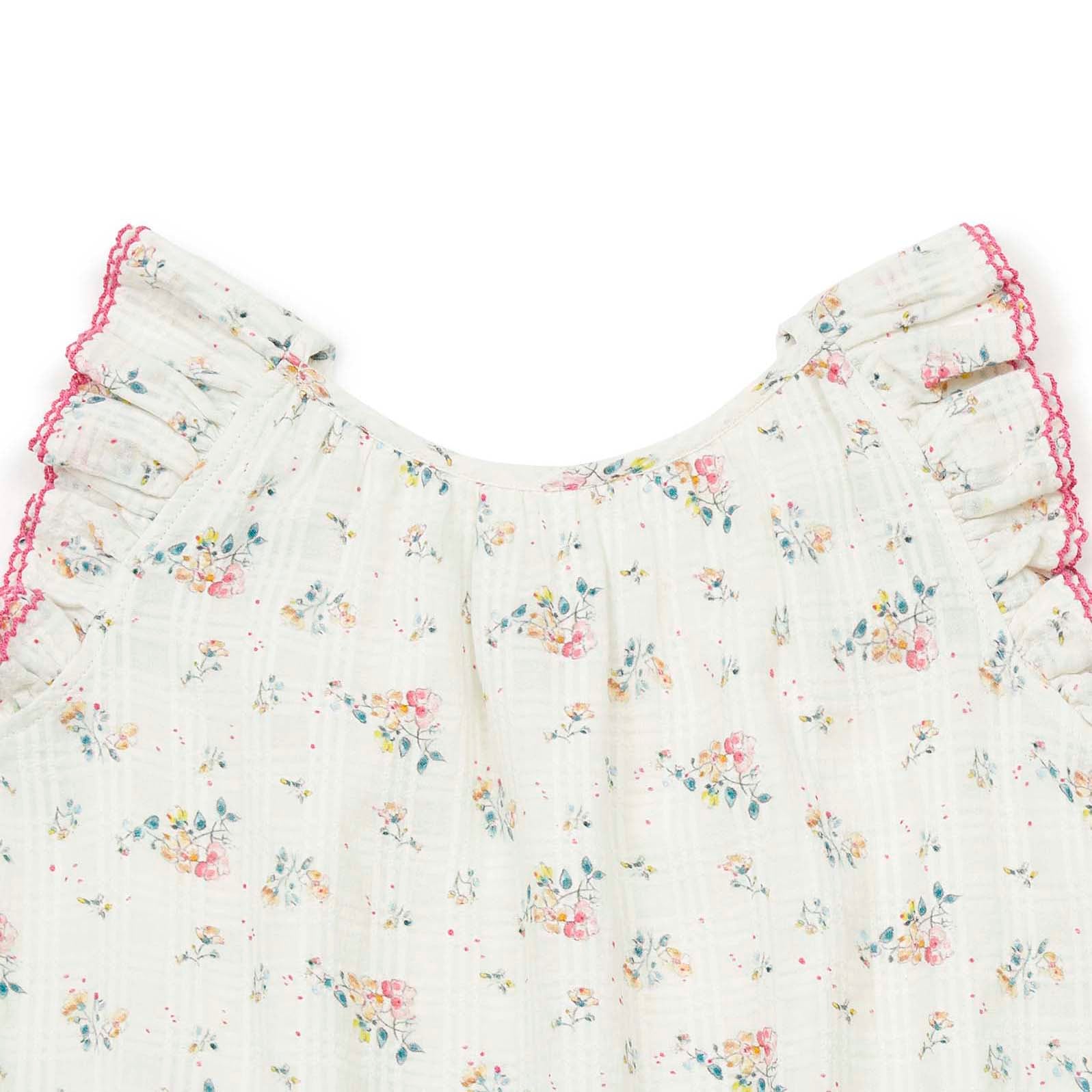 Girls White Floral Cotton Dress