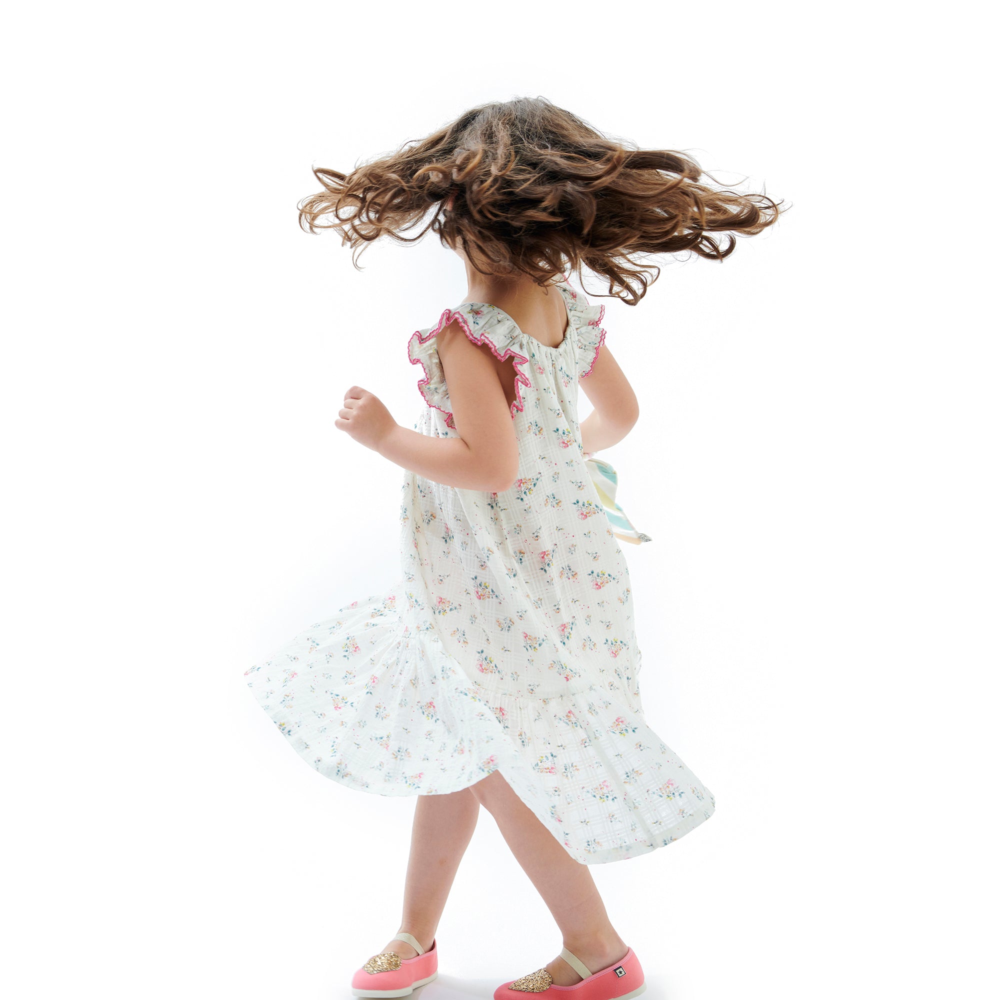Girls White Floral Cotton Dress