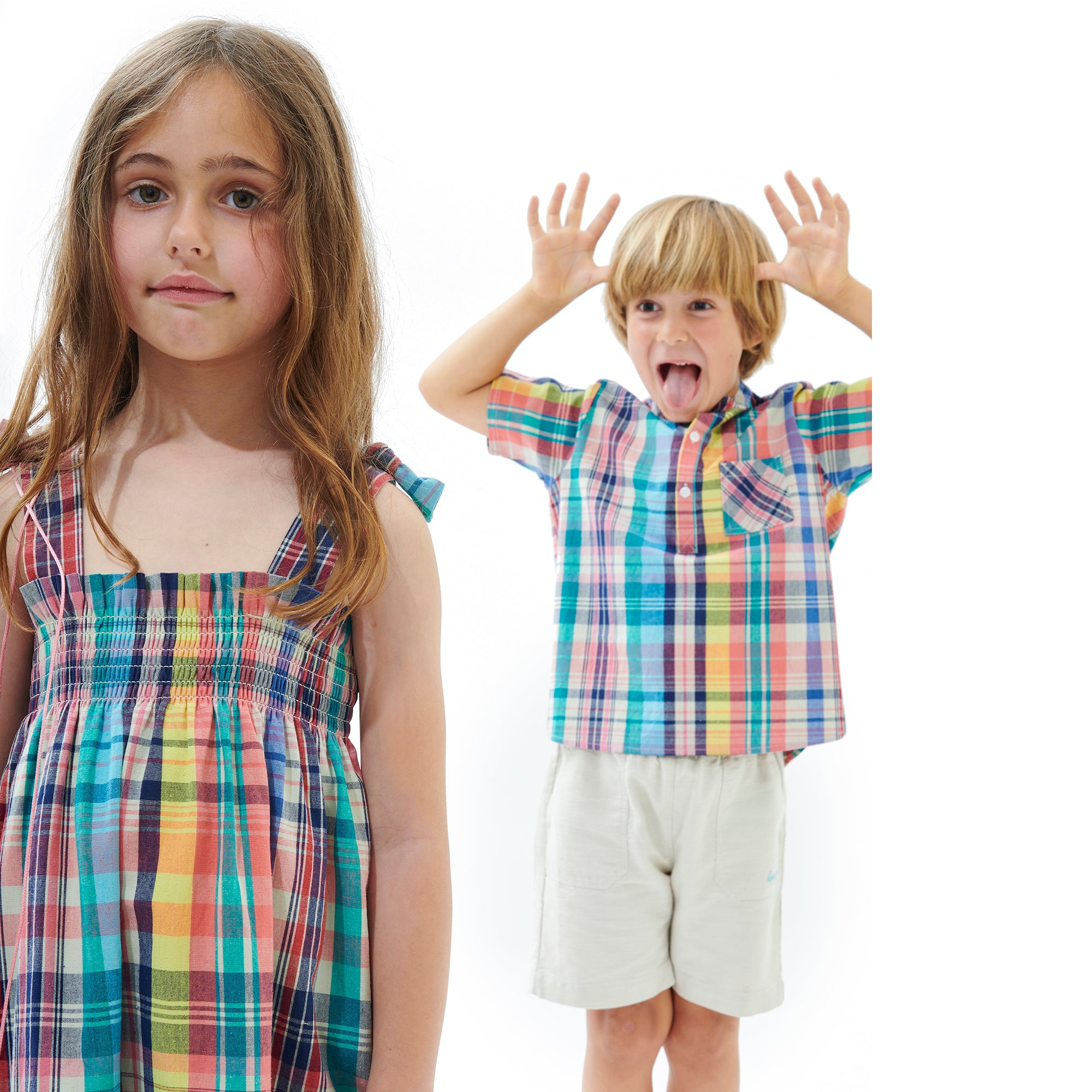 Girls Multicolor Check Dress