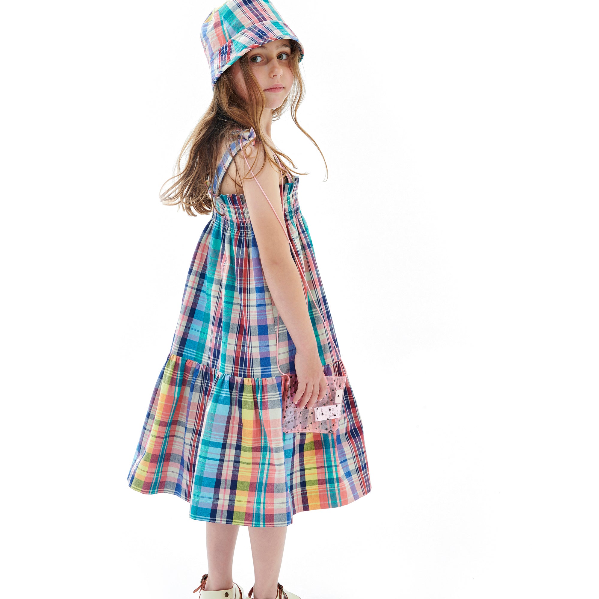 Girls Multicolor Check Dress