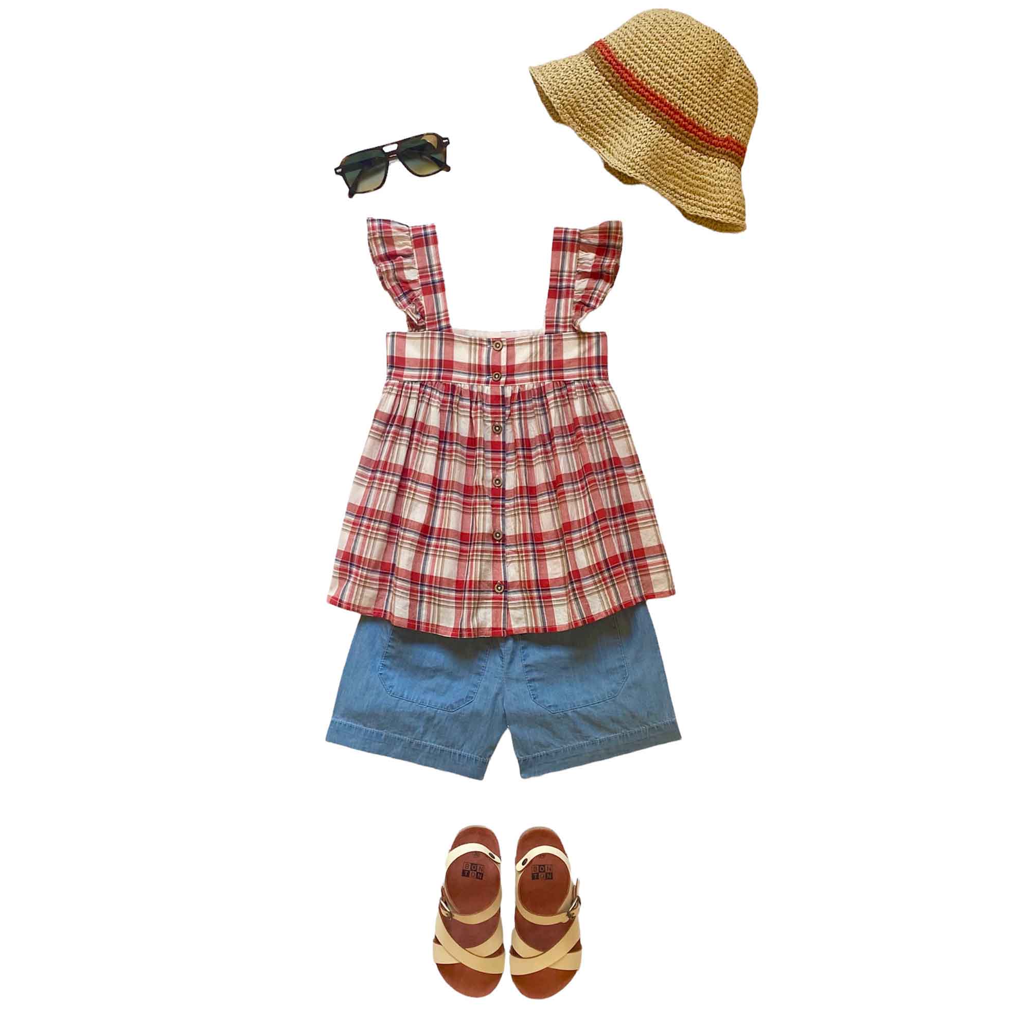 Girls Red Check Cotton Top
