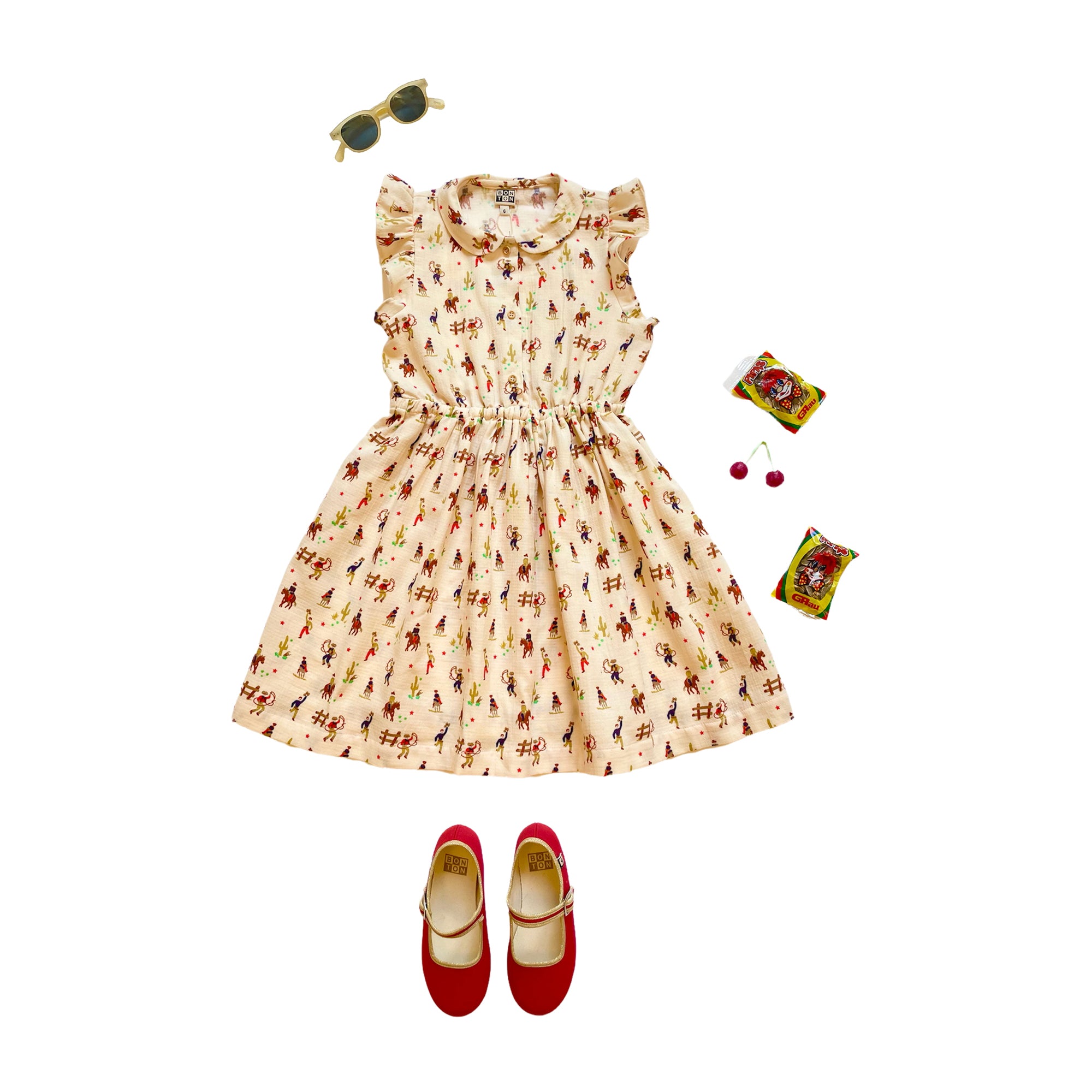 Girls Ivory Printed Cotton Dress