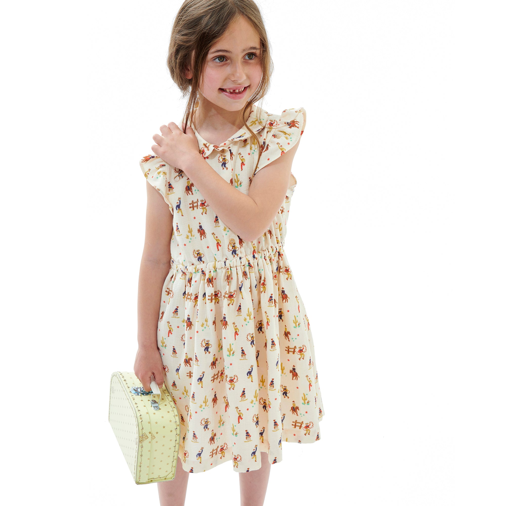 Girls Ivory Printed Cotton Dress