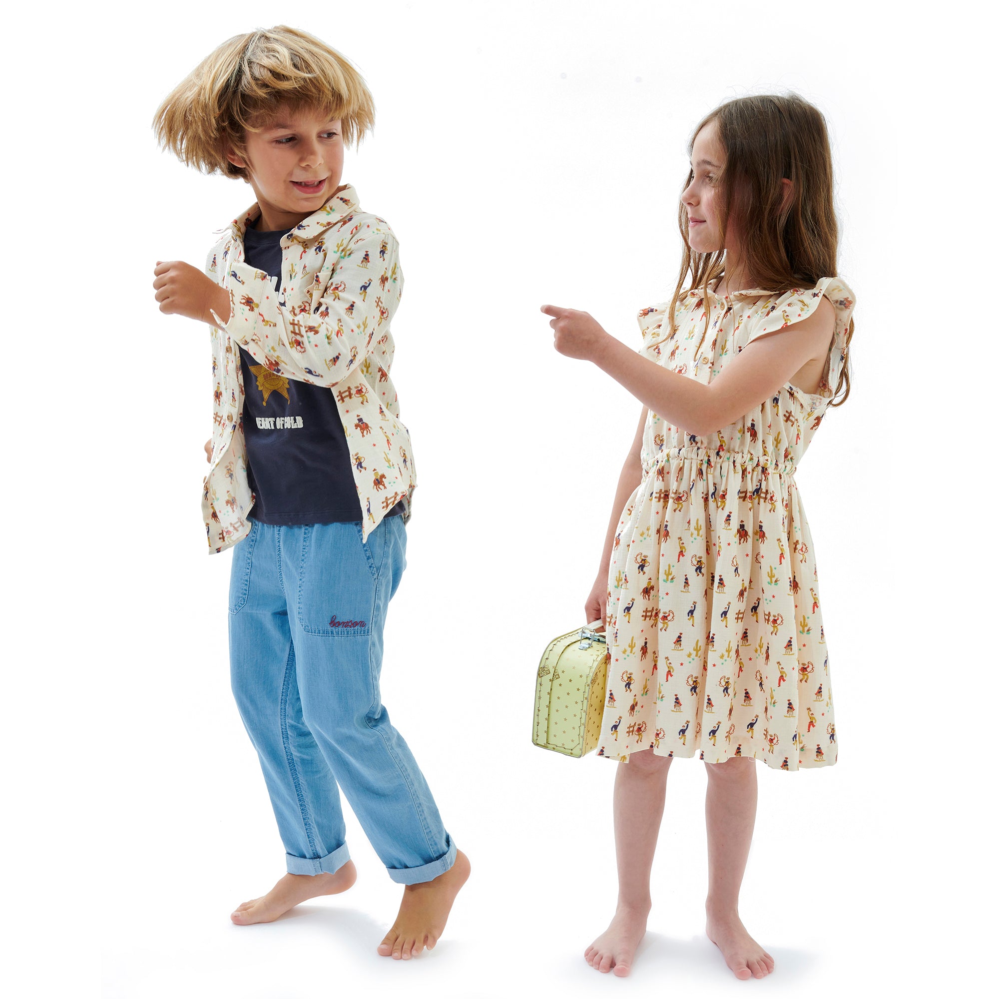 Girls Ivory Printed Cotton Dress