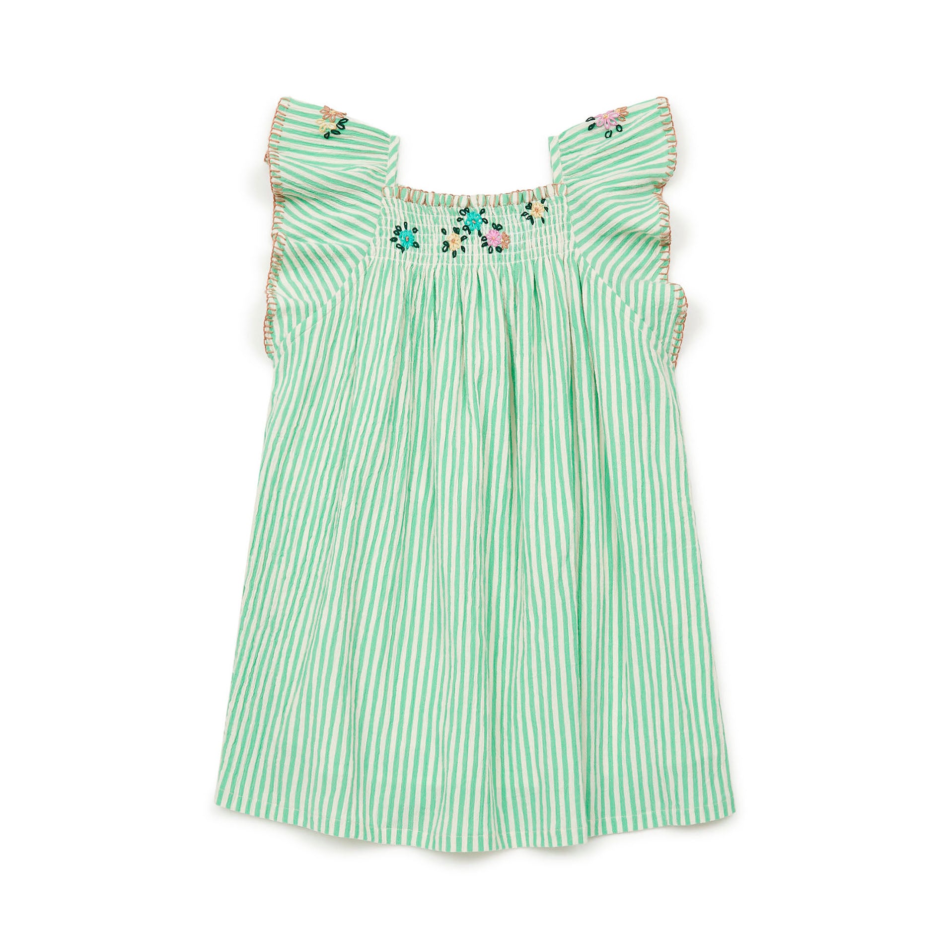 Girls Green Stripes Cotton Dress