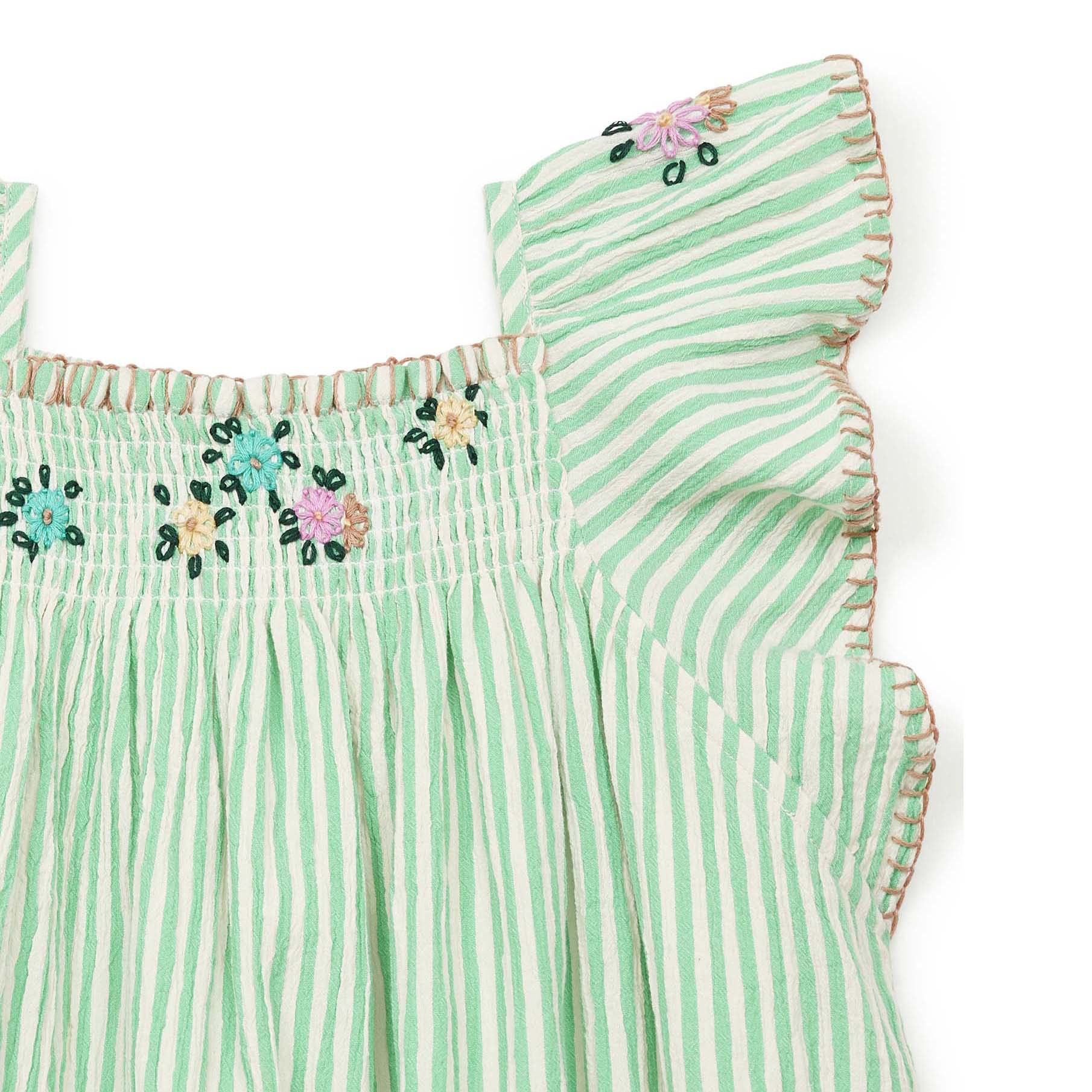 Girls Green Stripes Cotton Dress