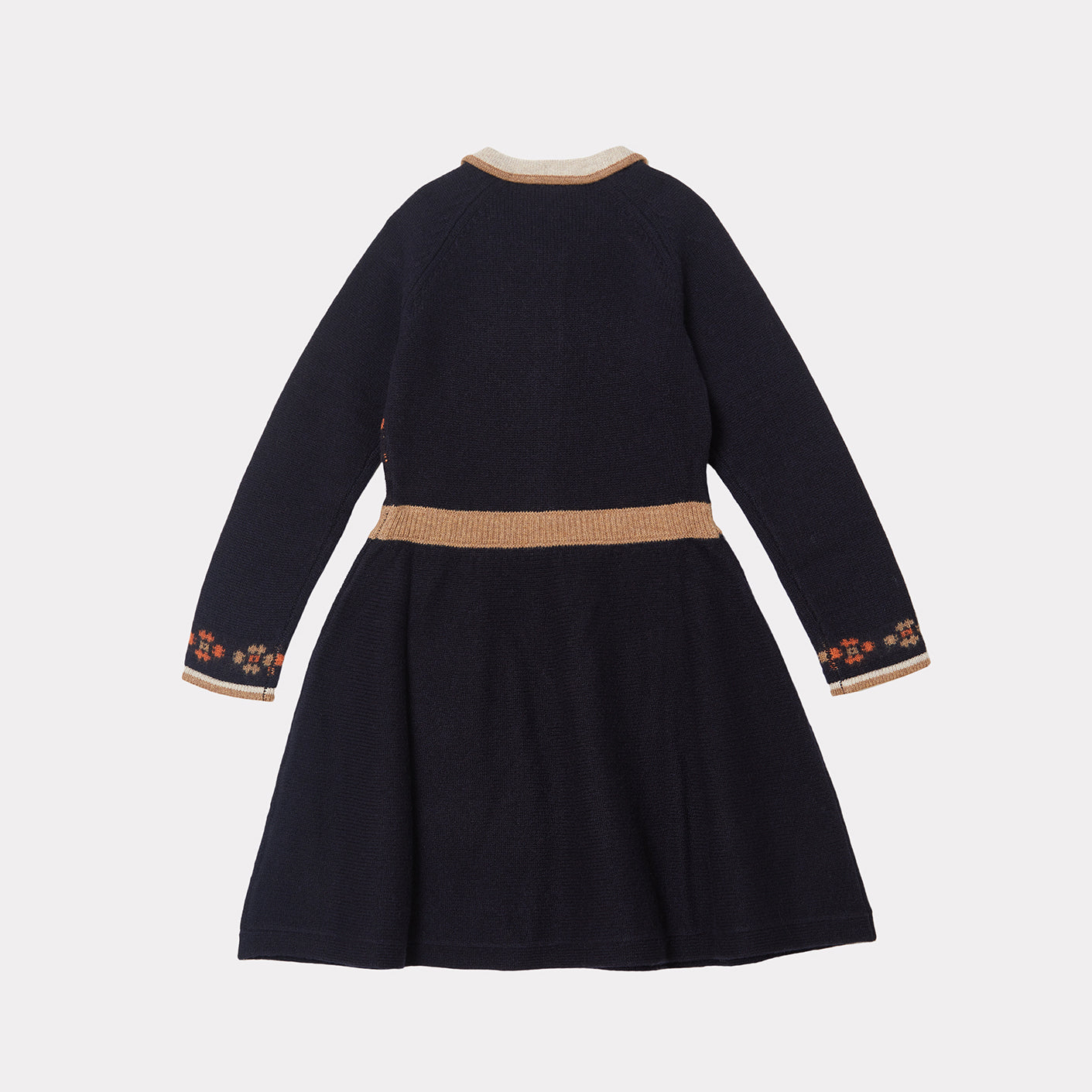 Girls Navy Embroidered Wool Dress