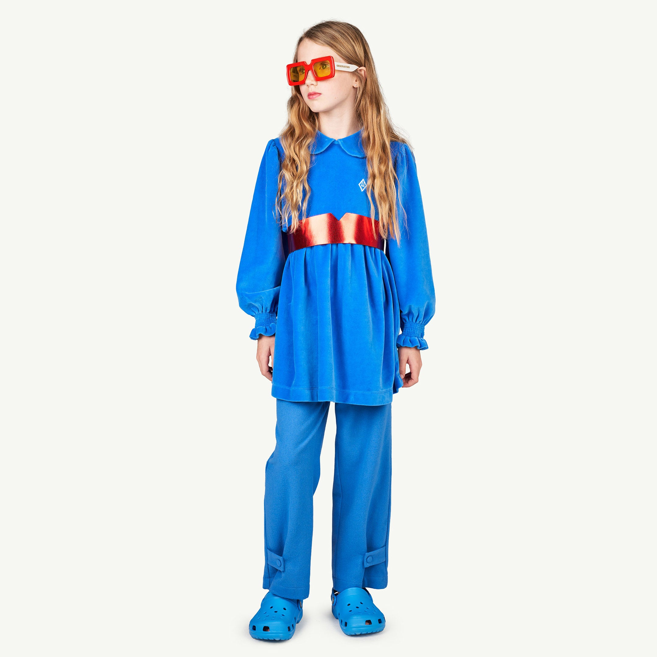 Girls Blue Logo Velvet Dress