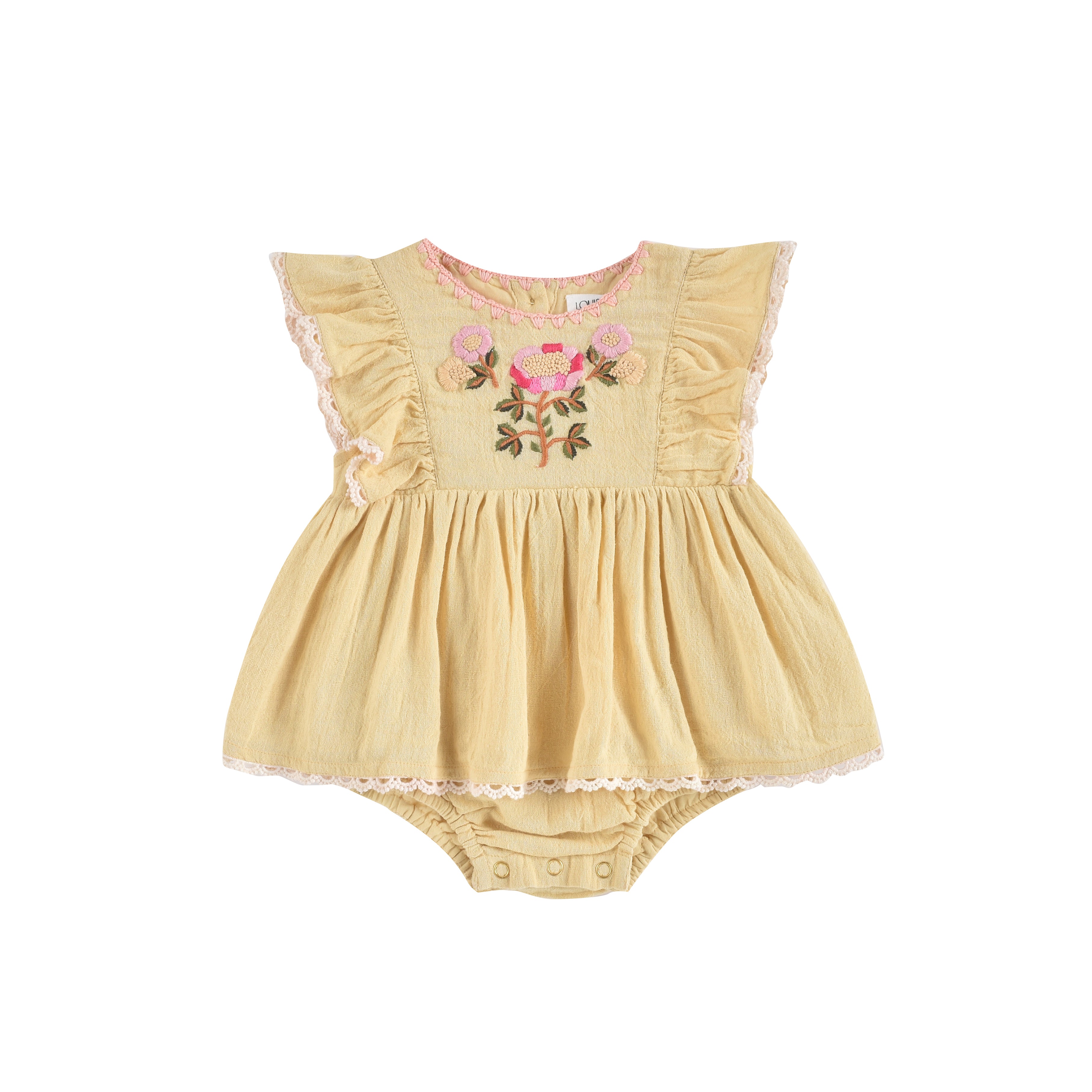 Baby Girls Yellow Embroidery Babysuit