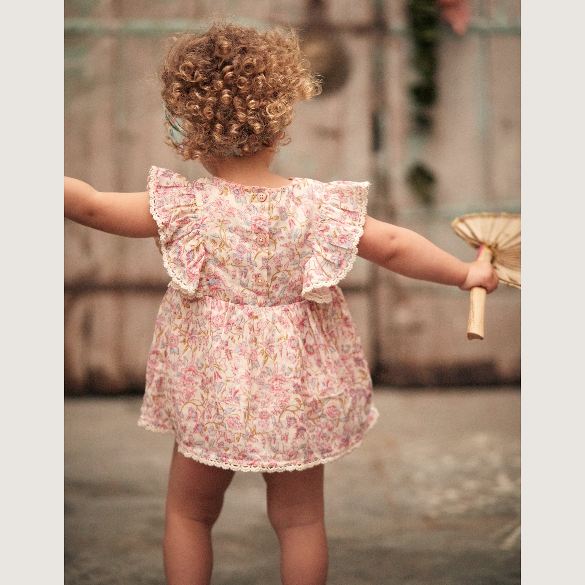 Baby Girls Pink Flowers Cotton Babysuit