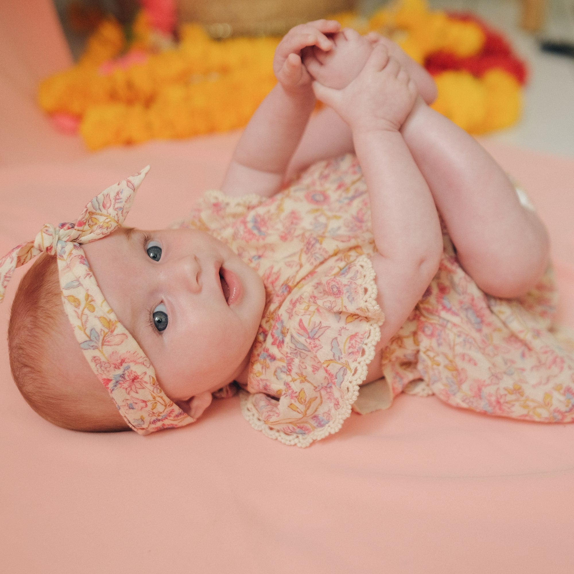 Baby Girls Pink Flowers Cotton Babysuit
