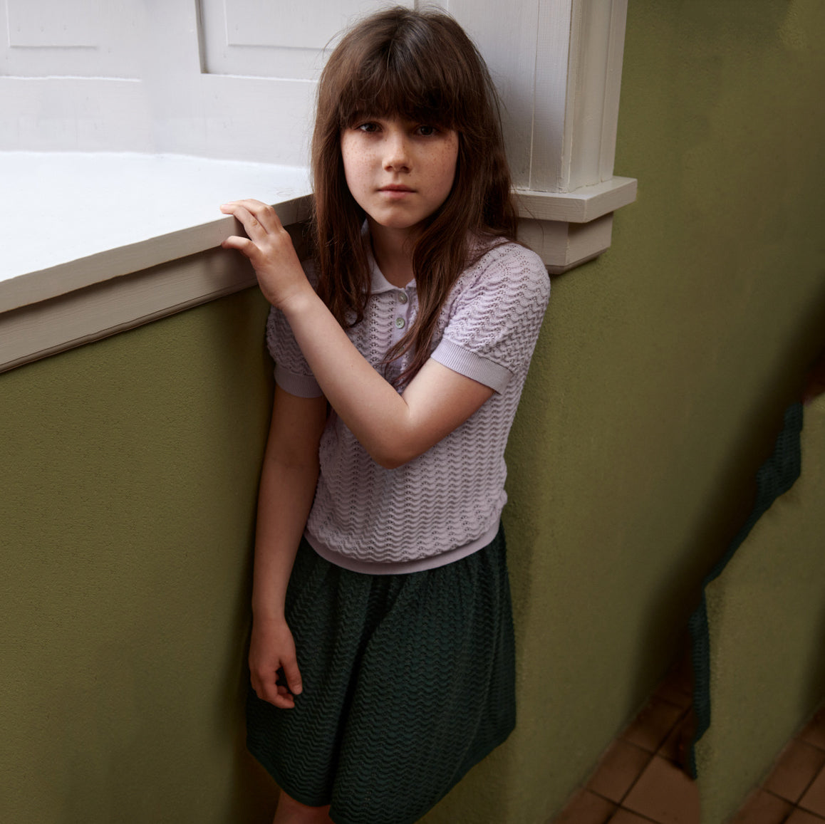 Girls Light Purple Cotton Polo Shirt