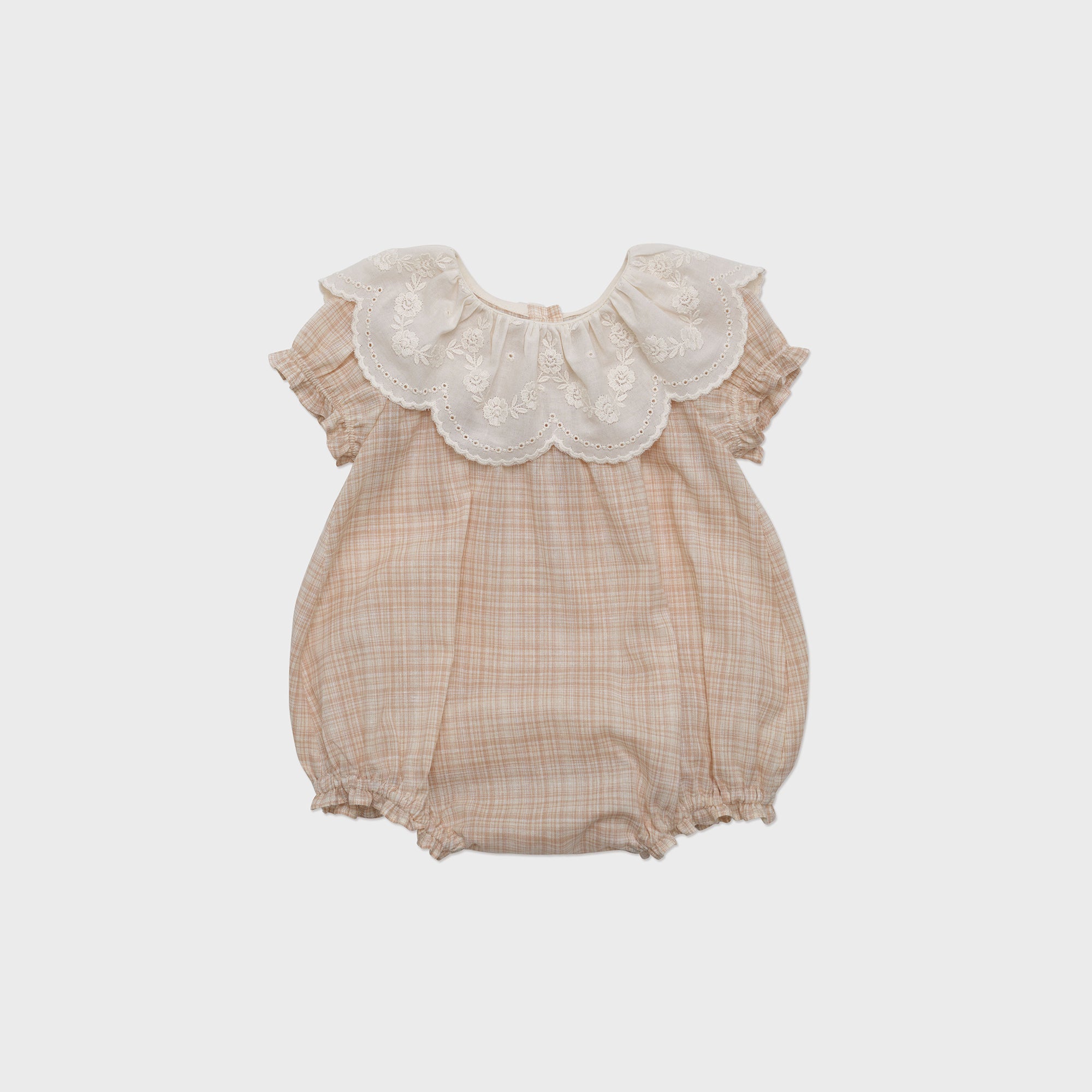 Baby Girls Beige Pink Ruffled Cotton Babysuit