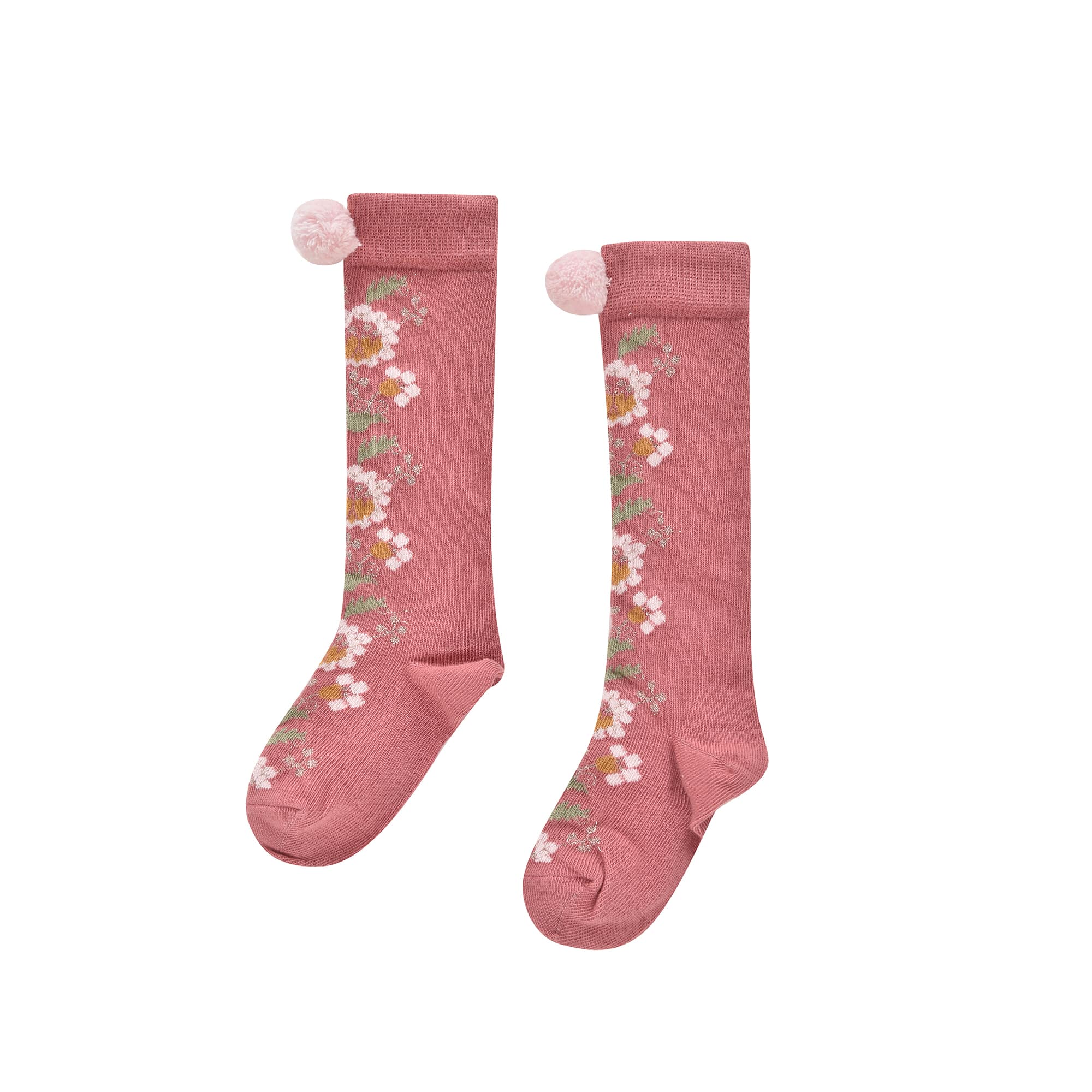 Girls Pink Flowers Cotton Socks