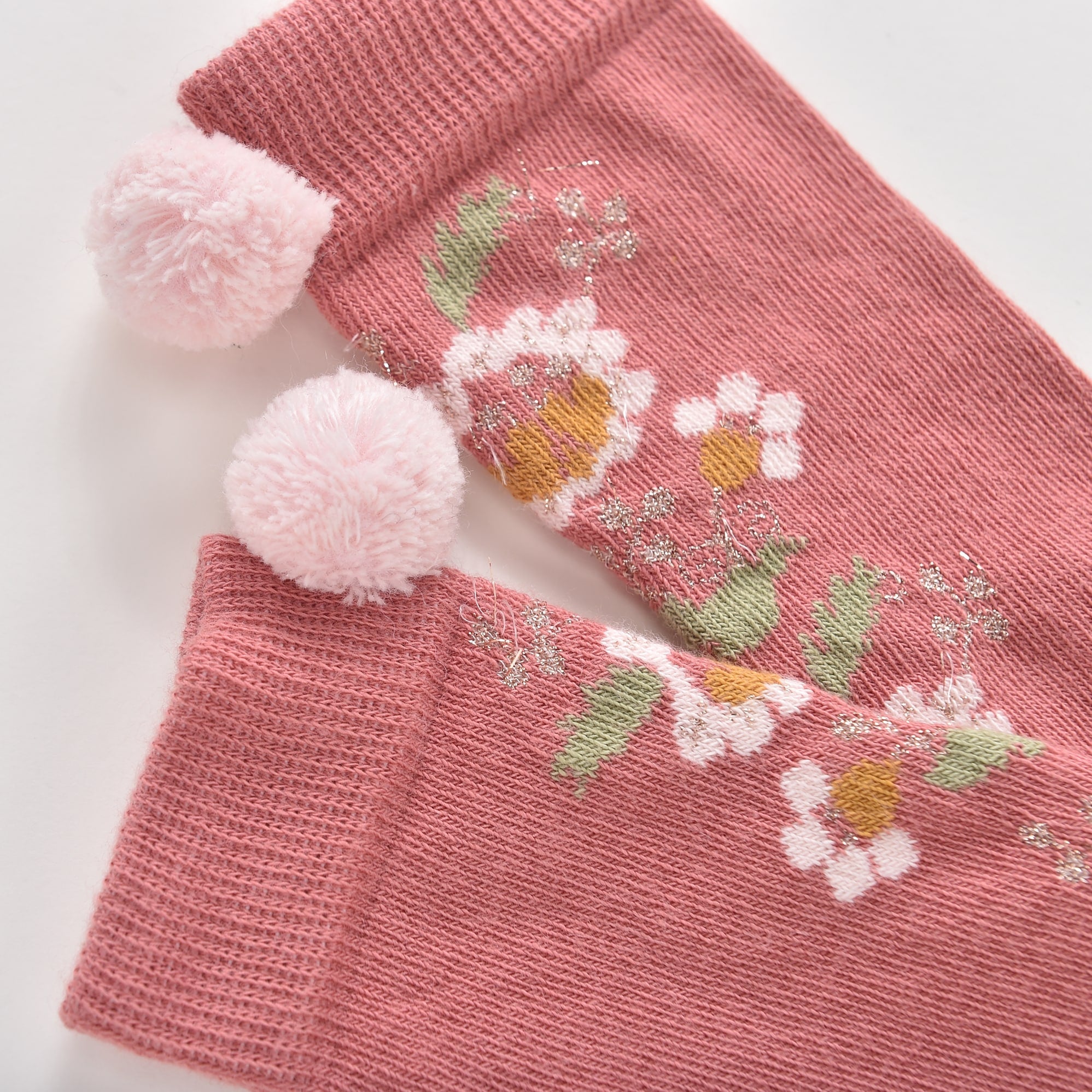Girls Pink Flowers Cotton Socks