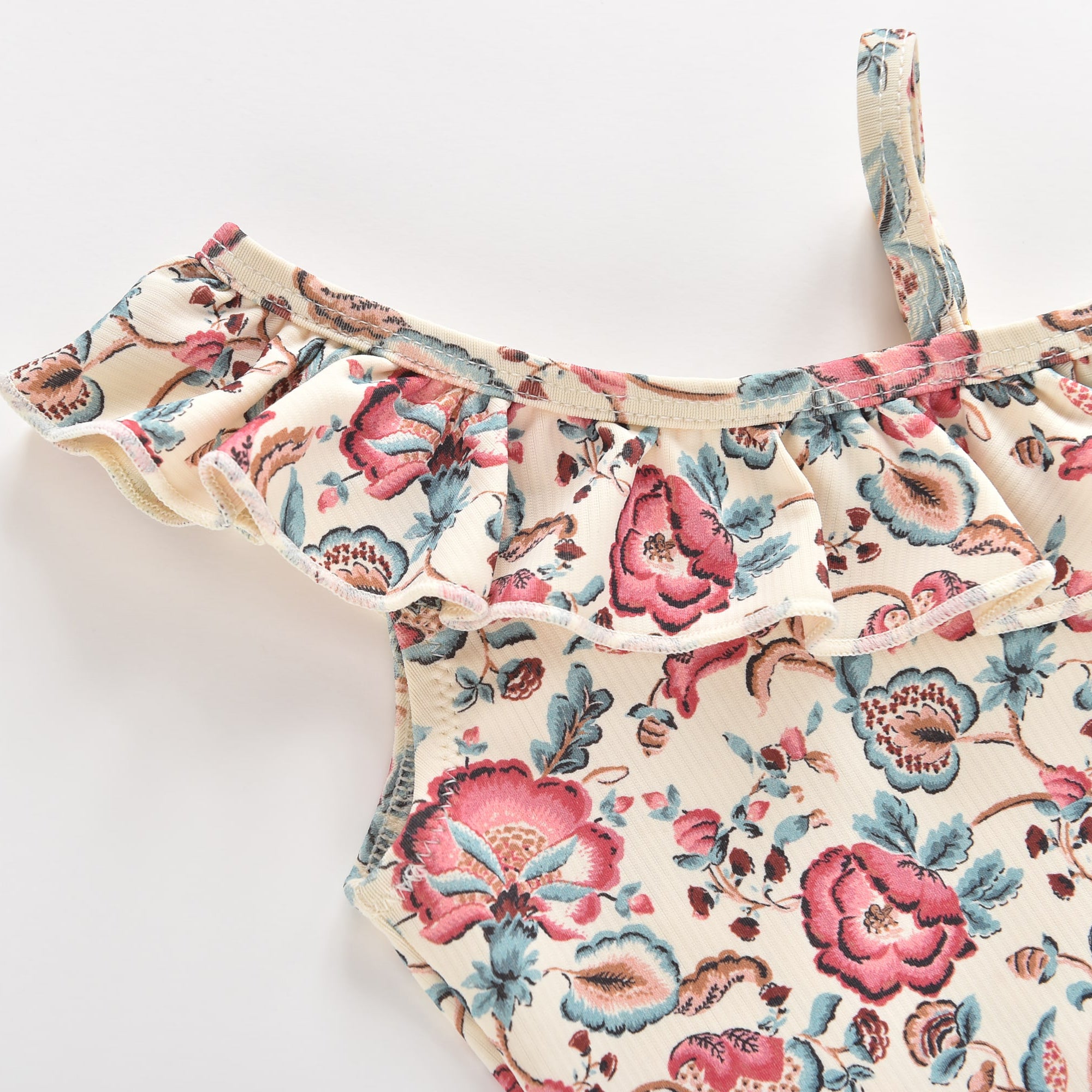 Girls White Flower Swimsuit