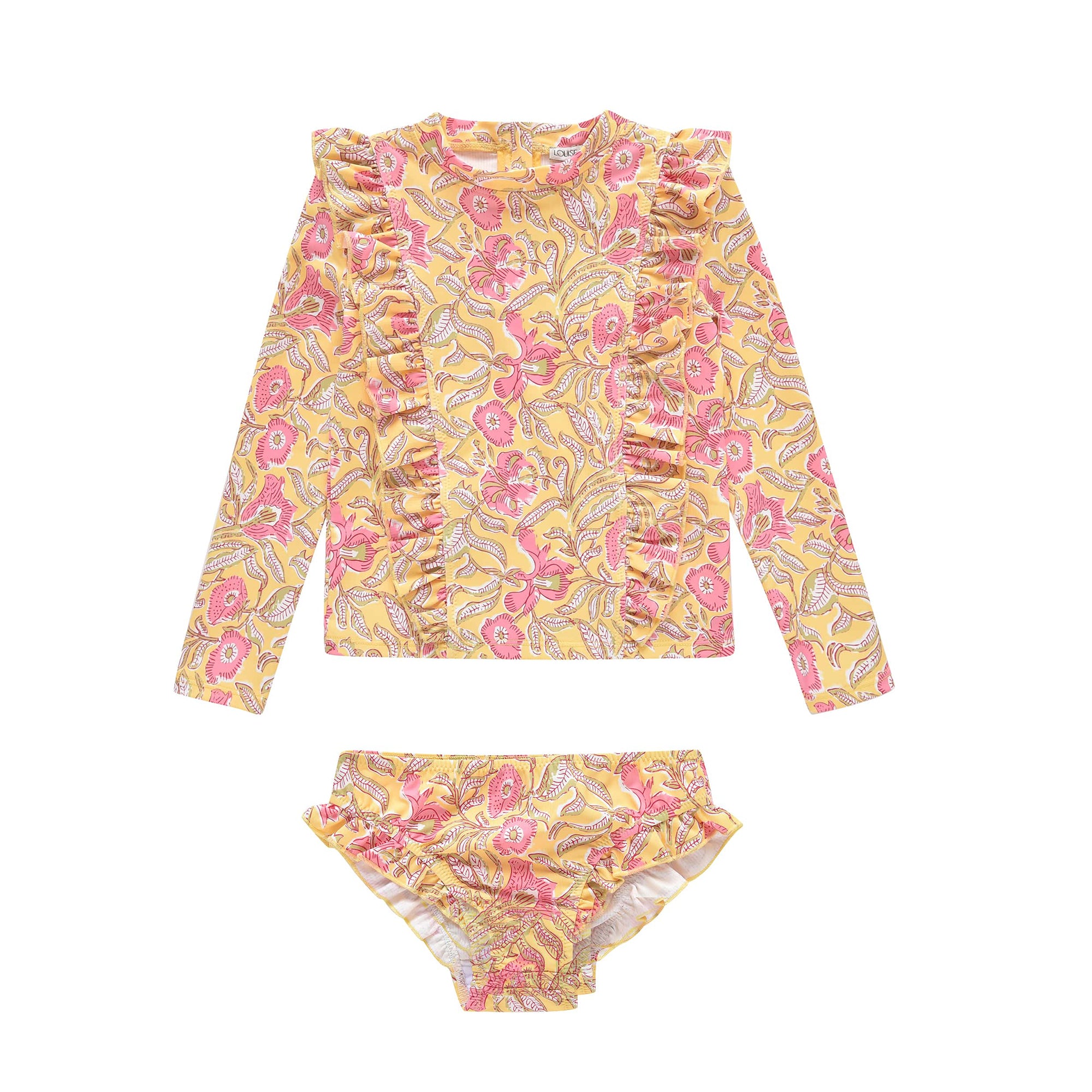 Girls Yellow Flower UV Protective Swimsuit
