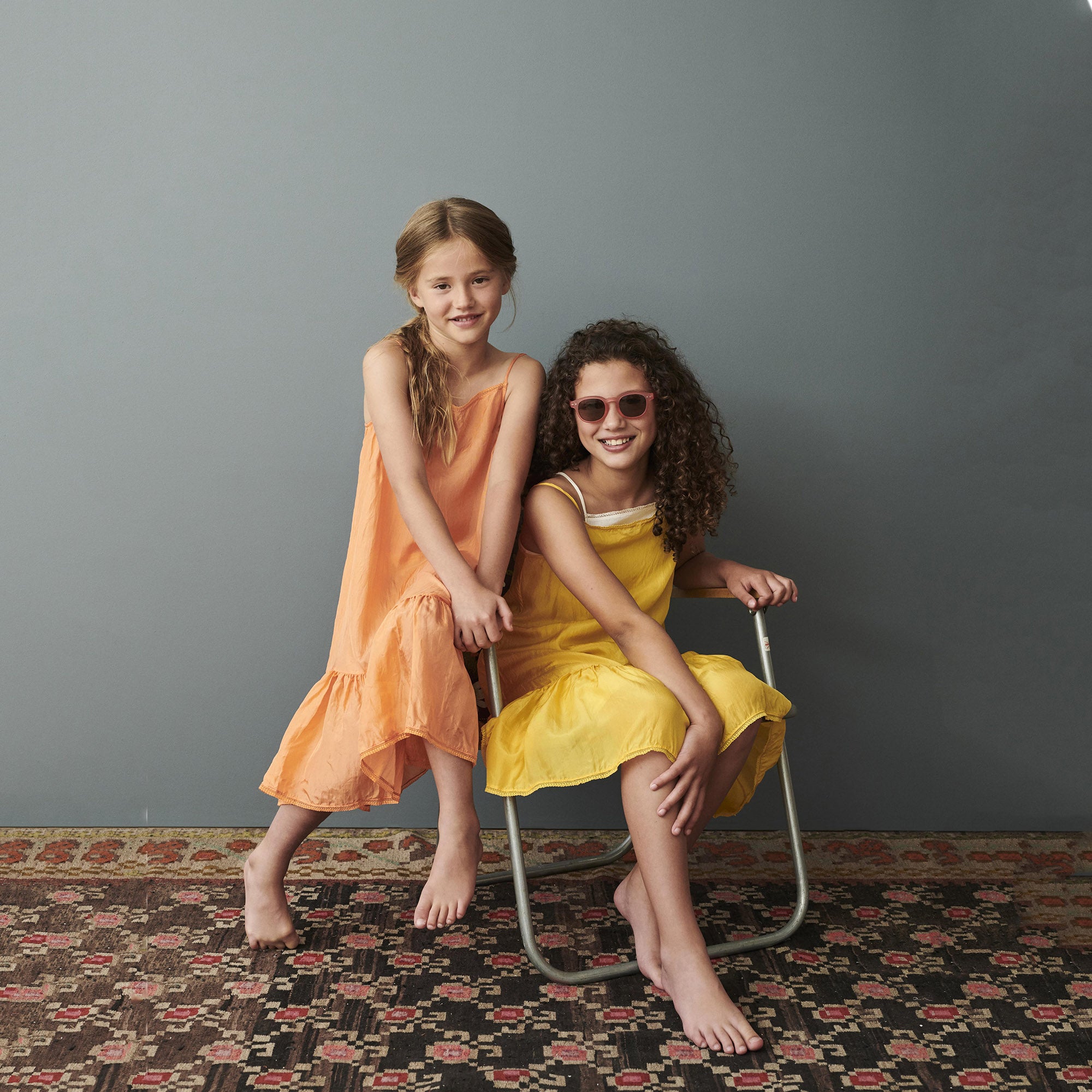 Girls Yellow Strap Silk Dress