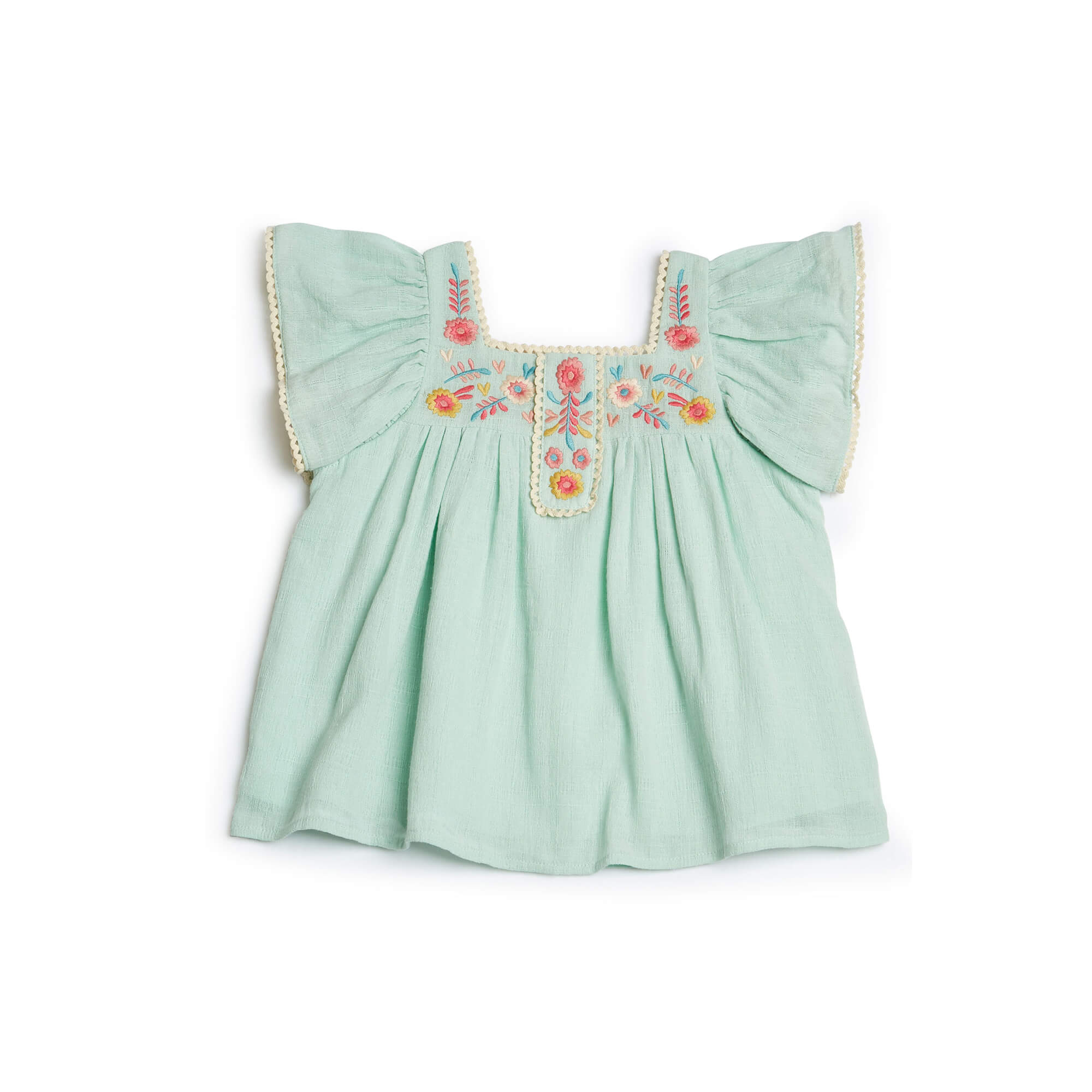 Girls Mint Embroidered Cotton Top