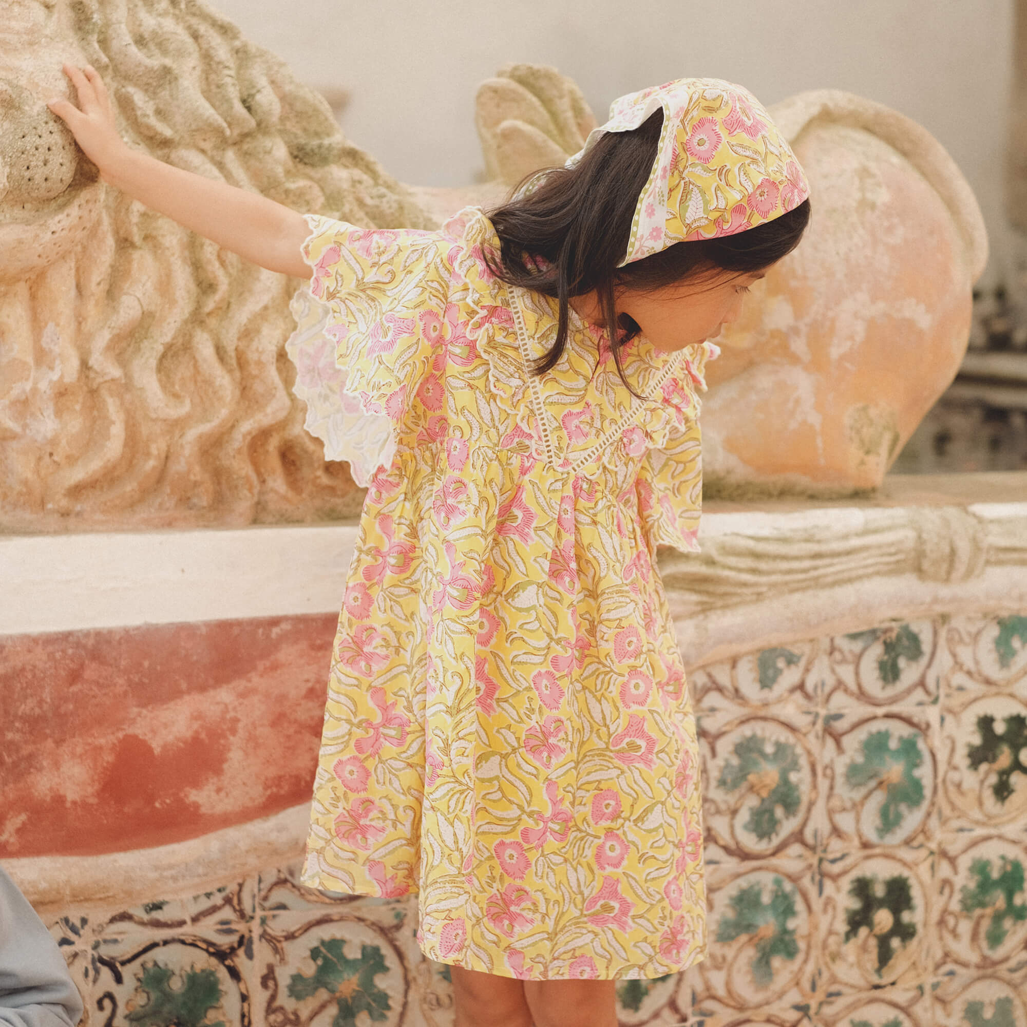 Girls Yellow Flowers Cotton Dress