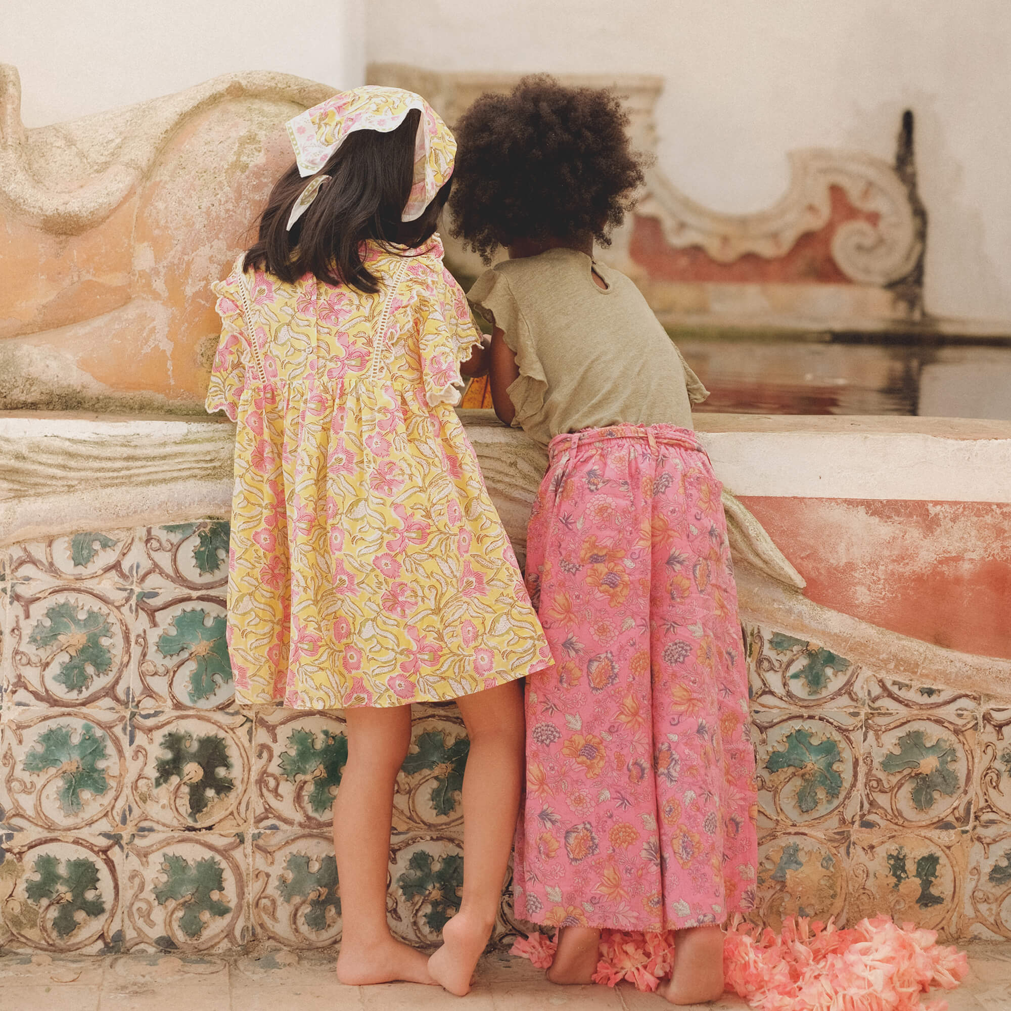 Girls Yellow Flowers Cotton Dress