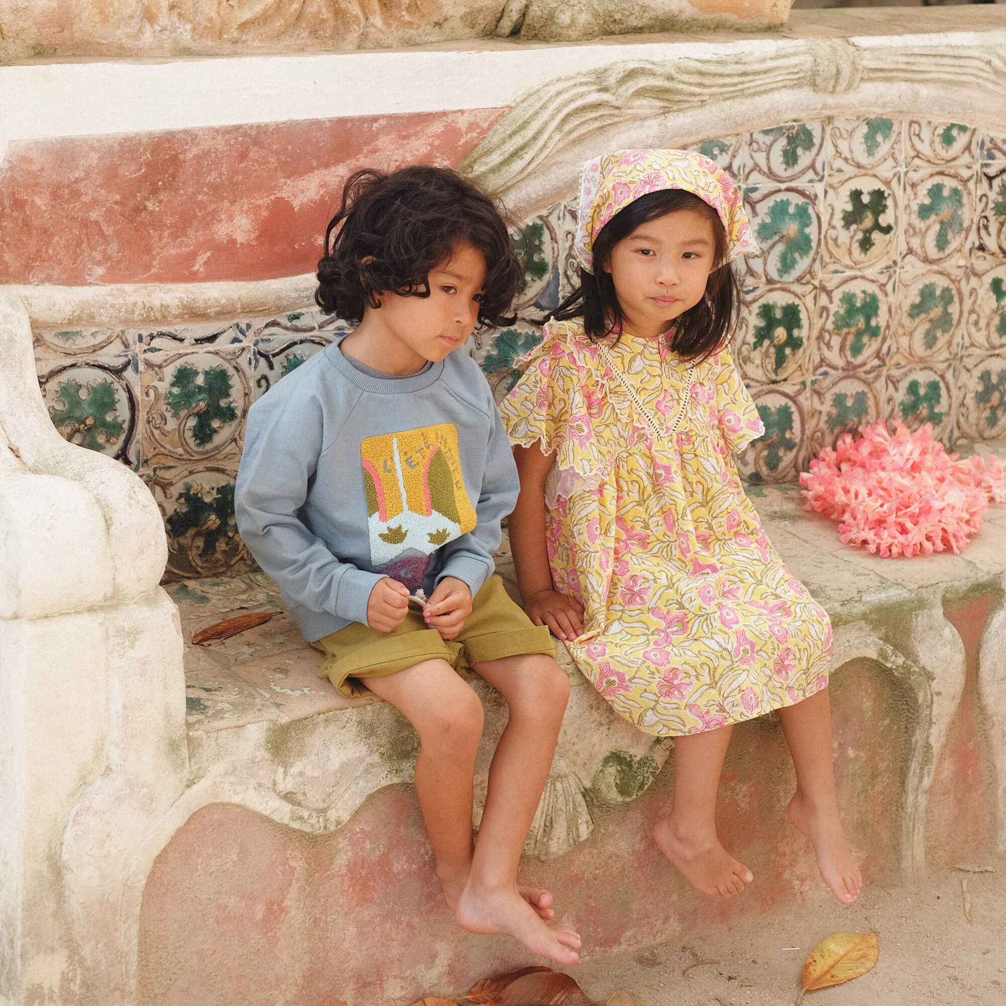 Girls Yellow Flowers Cotton Dress