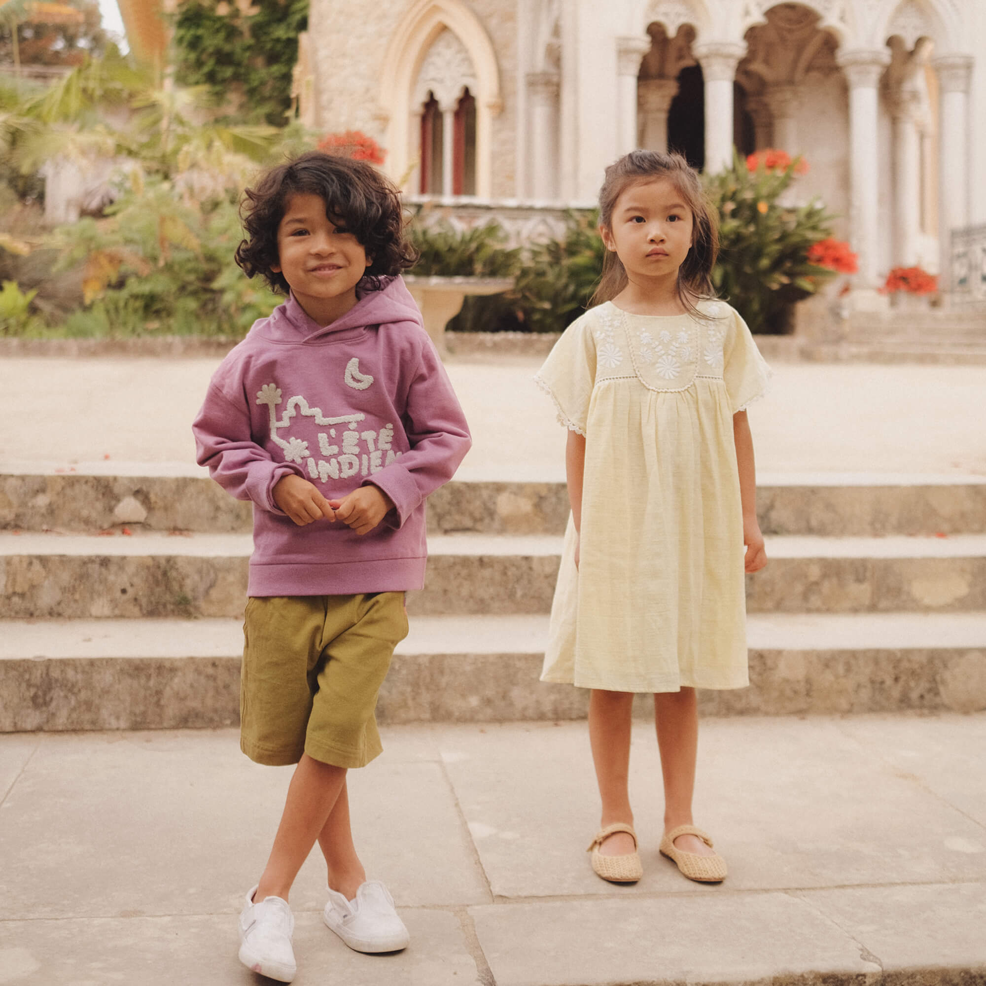 Girls Yellow Embroidered Cotton Dress