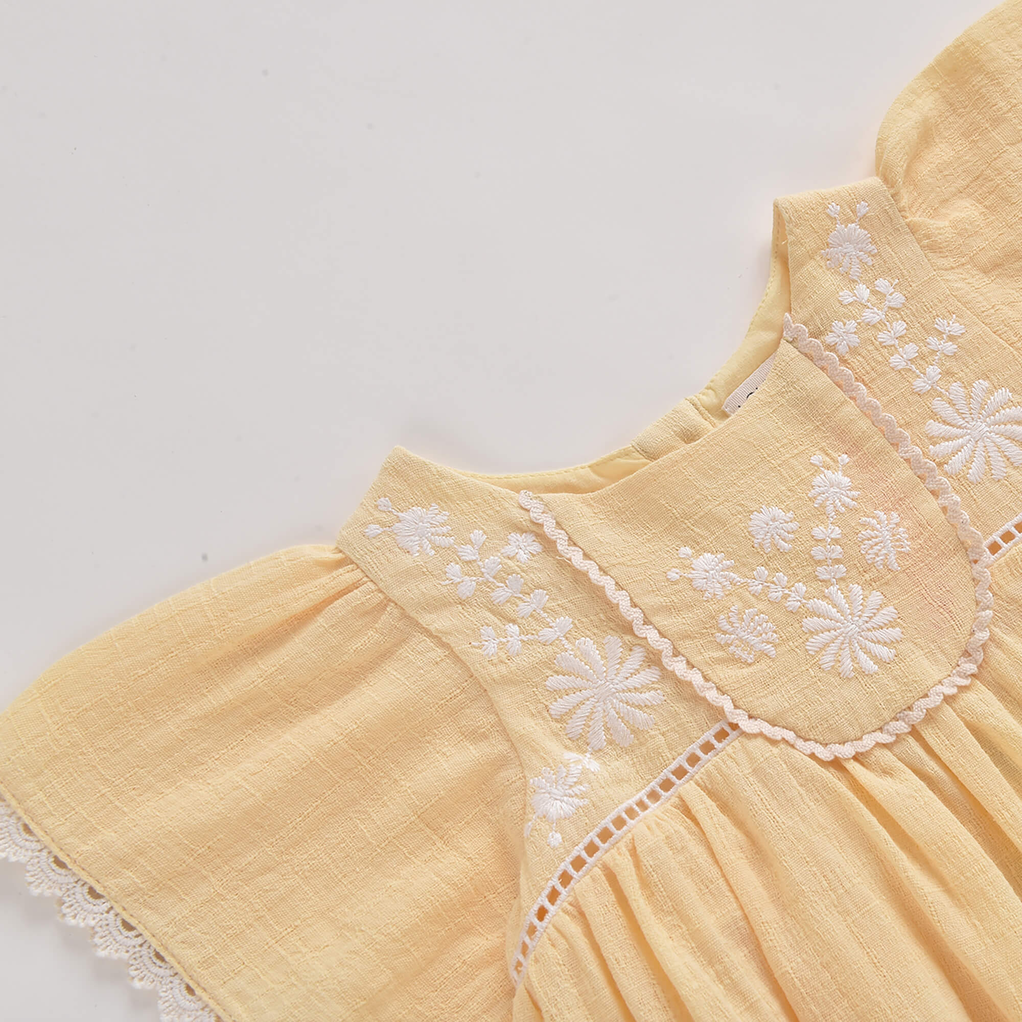 Girls Yellow Embroidered Cotton Dress