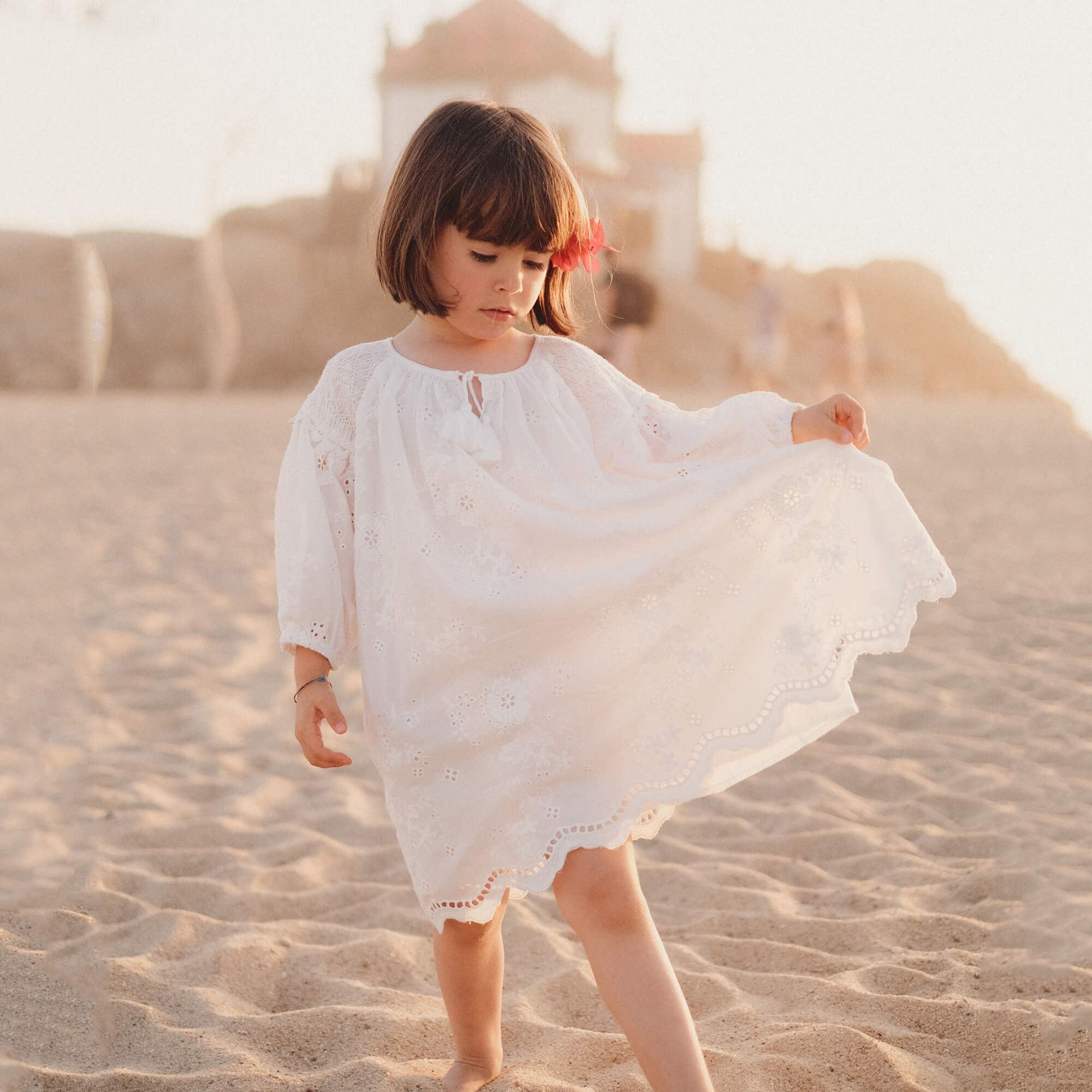 Girls White Embroidered Cotton Dress