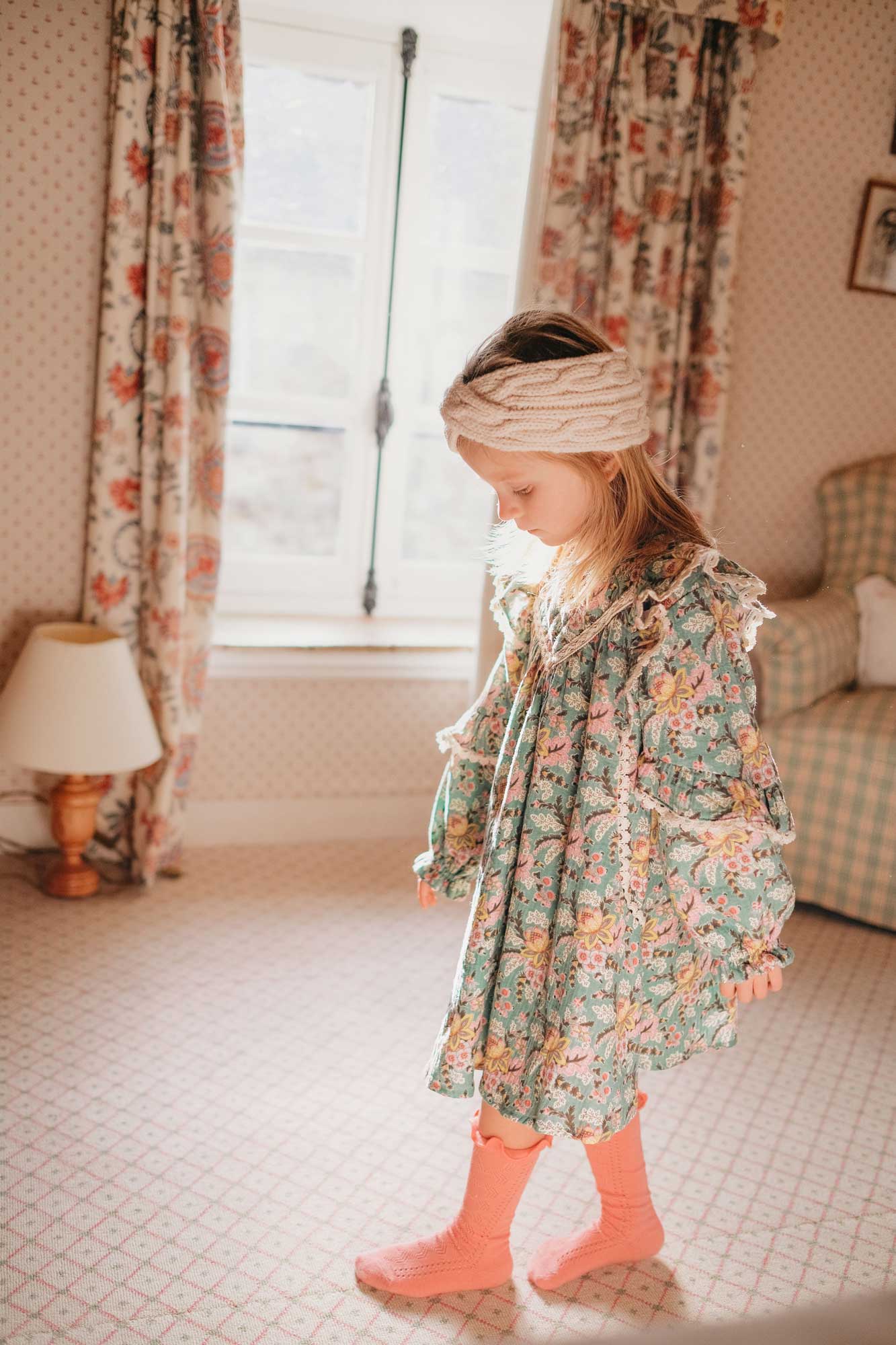 Girls Blue Flowers Cotton Dress