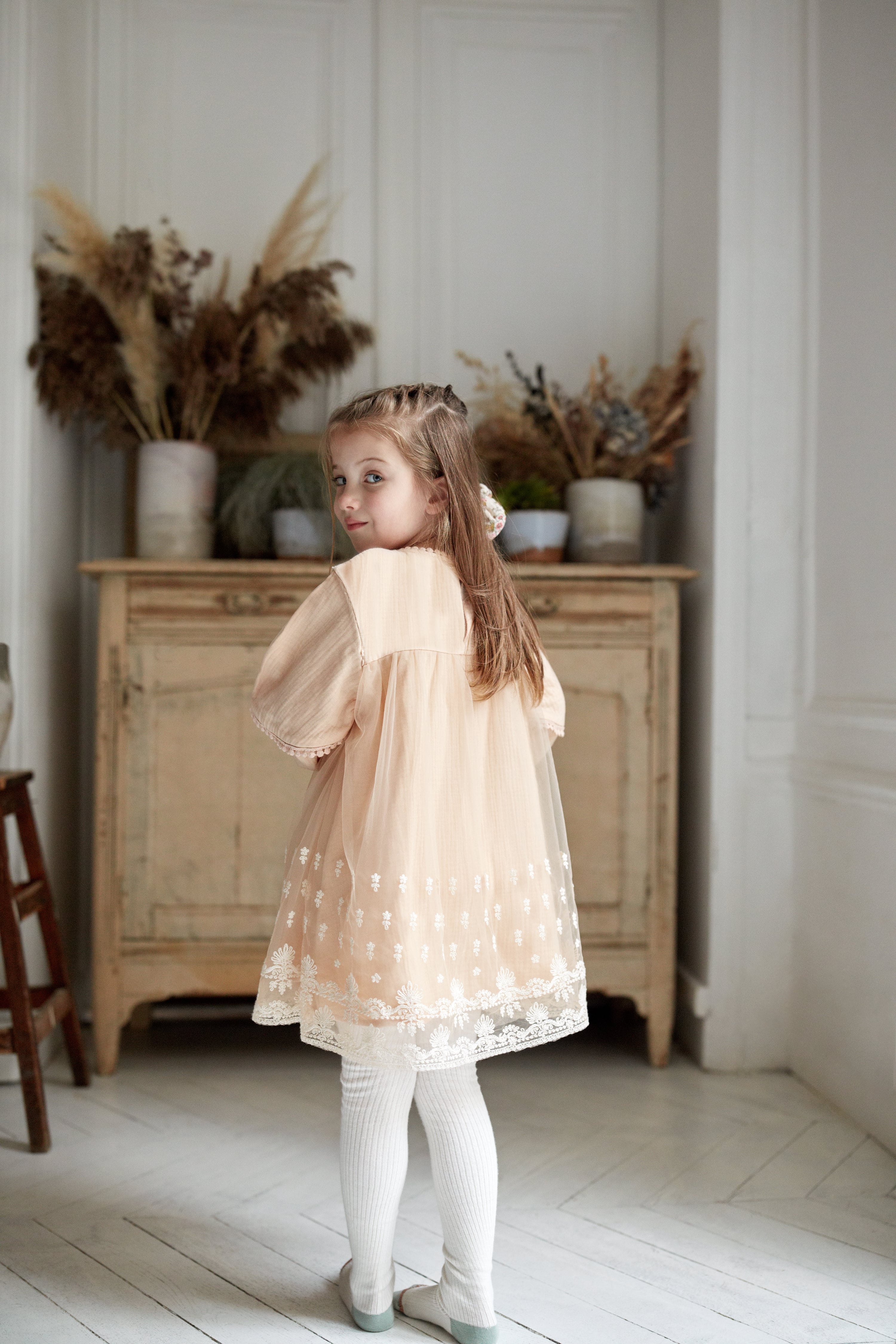 Girls Pink Embroidered Tulle Dress