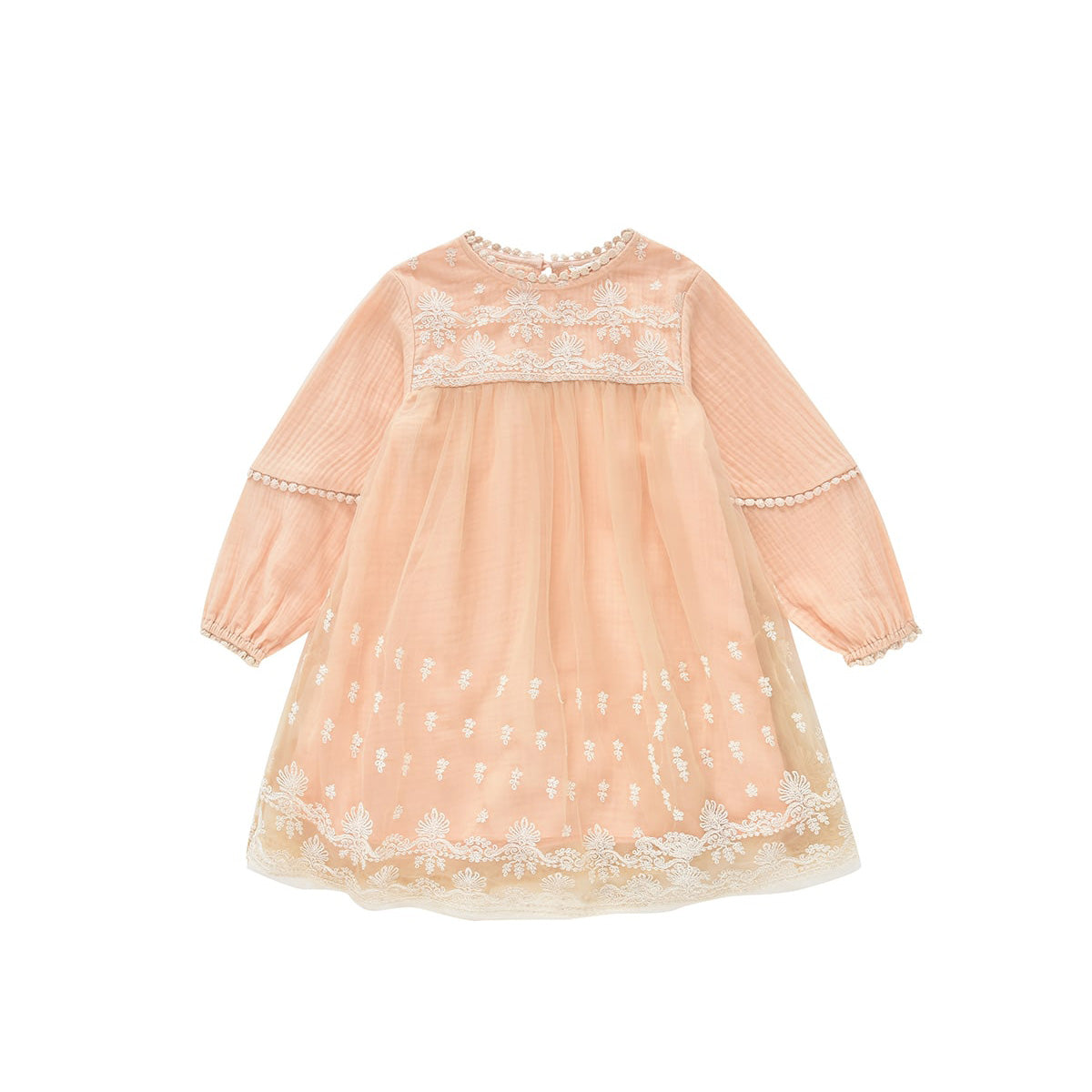 Girls Pink Embroidered Tulle Dress