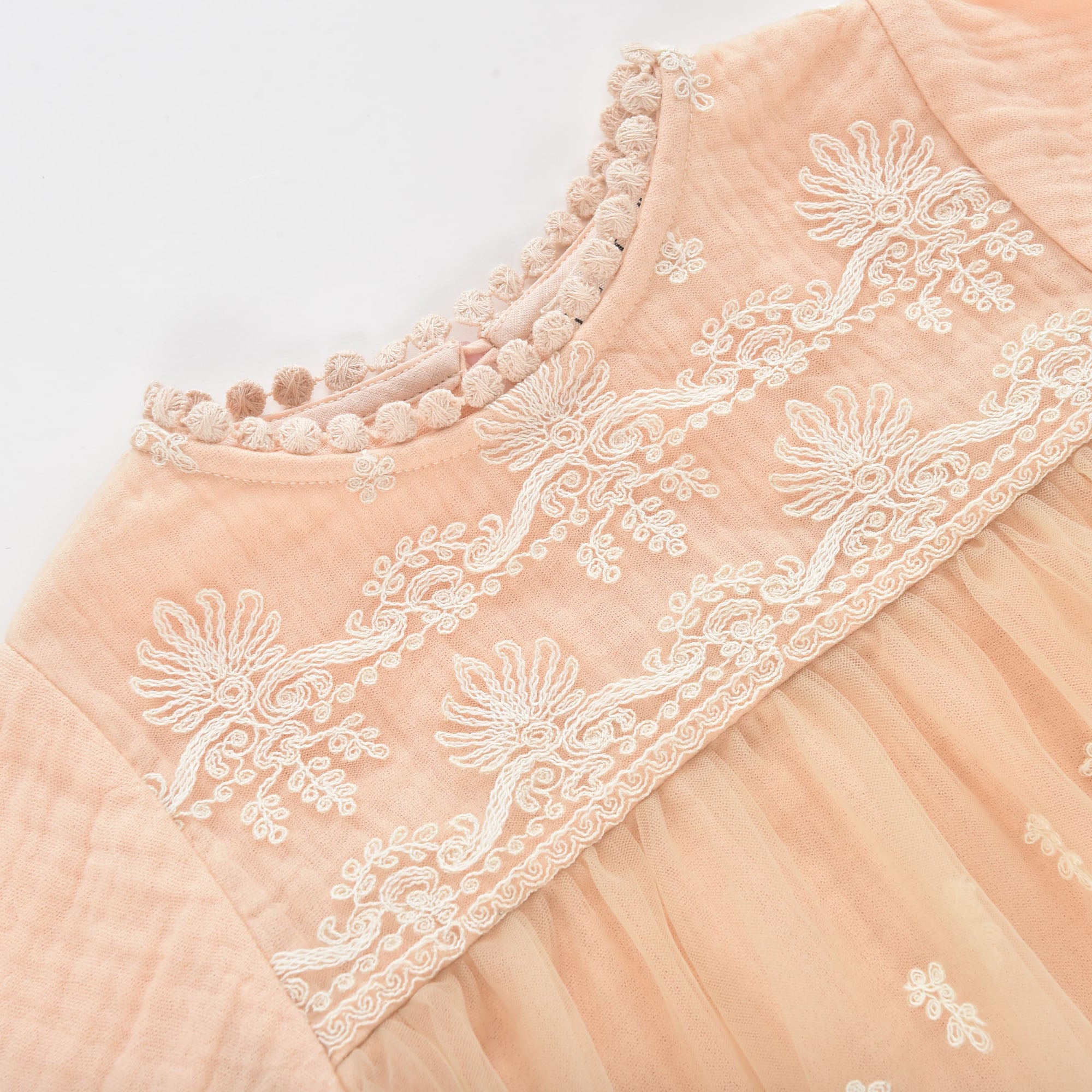 Girls Pink Embroidered Tulle Dress