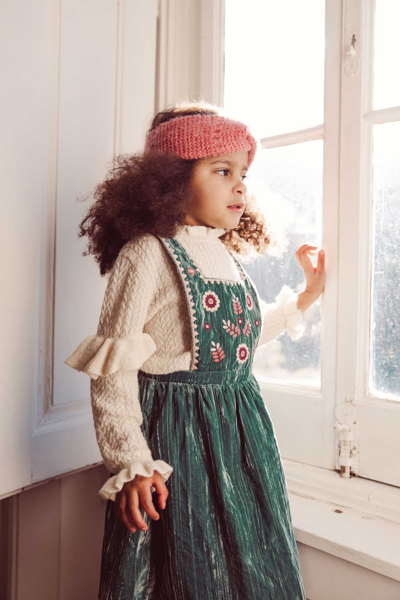Girls Green Embroidered Dress