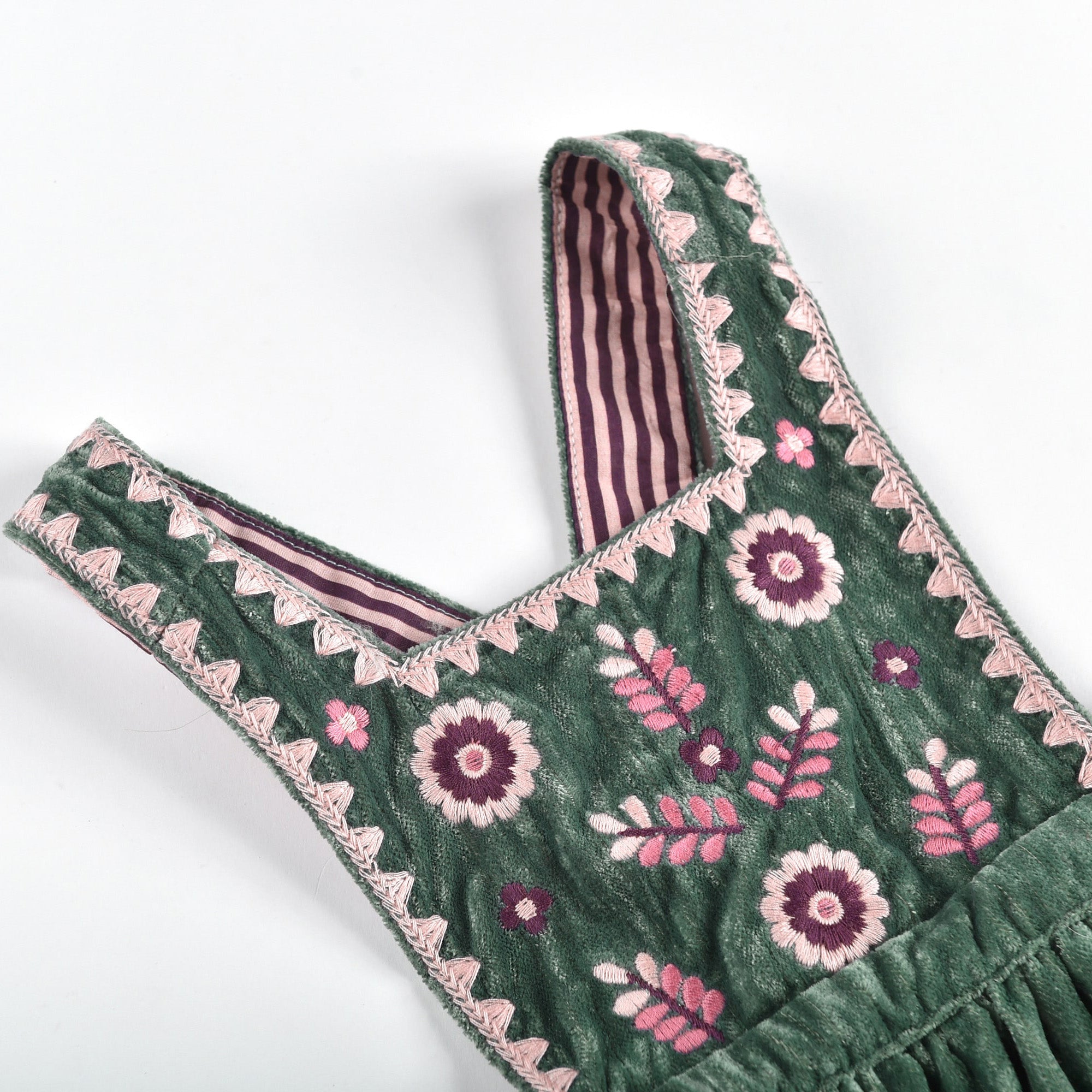 Girls Green Embroidered Dress