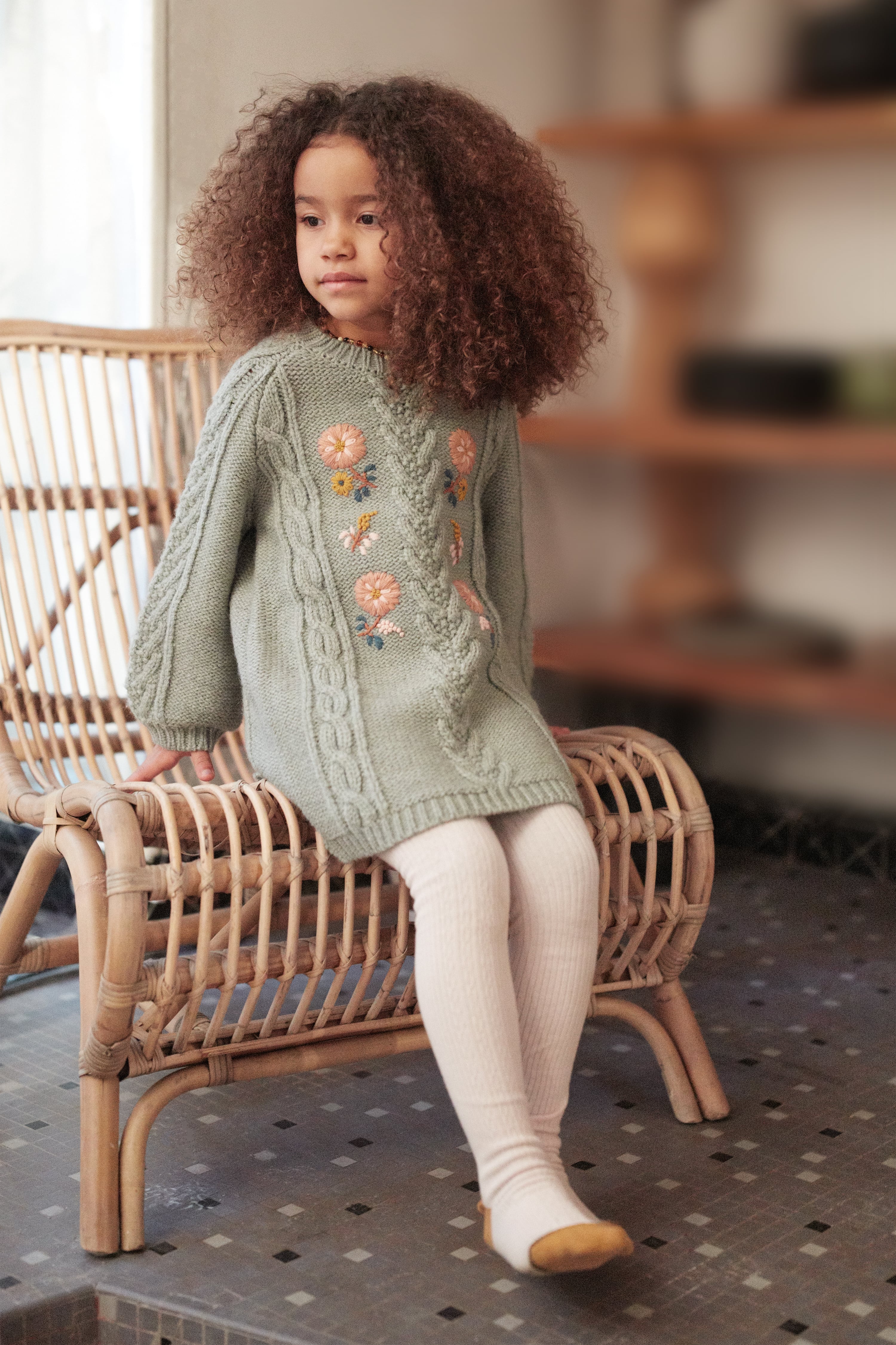 Girls Green Embroidered Dress