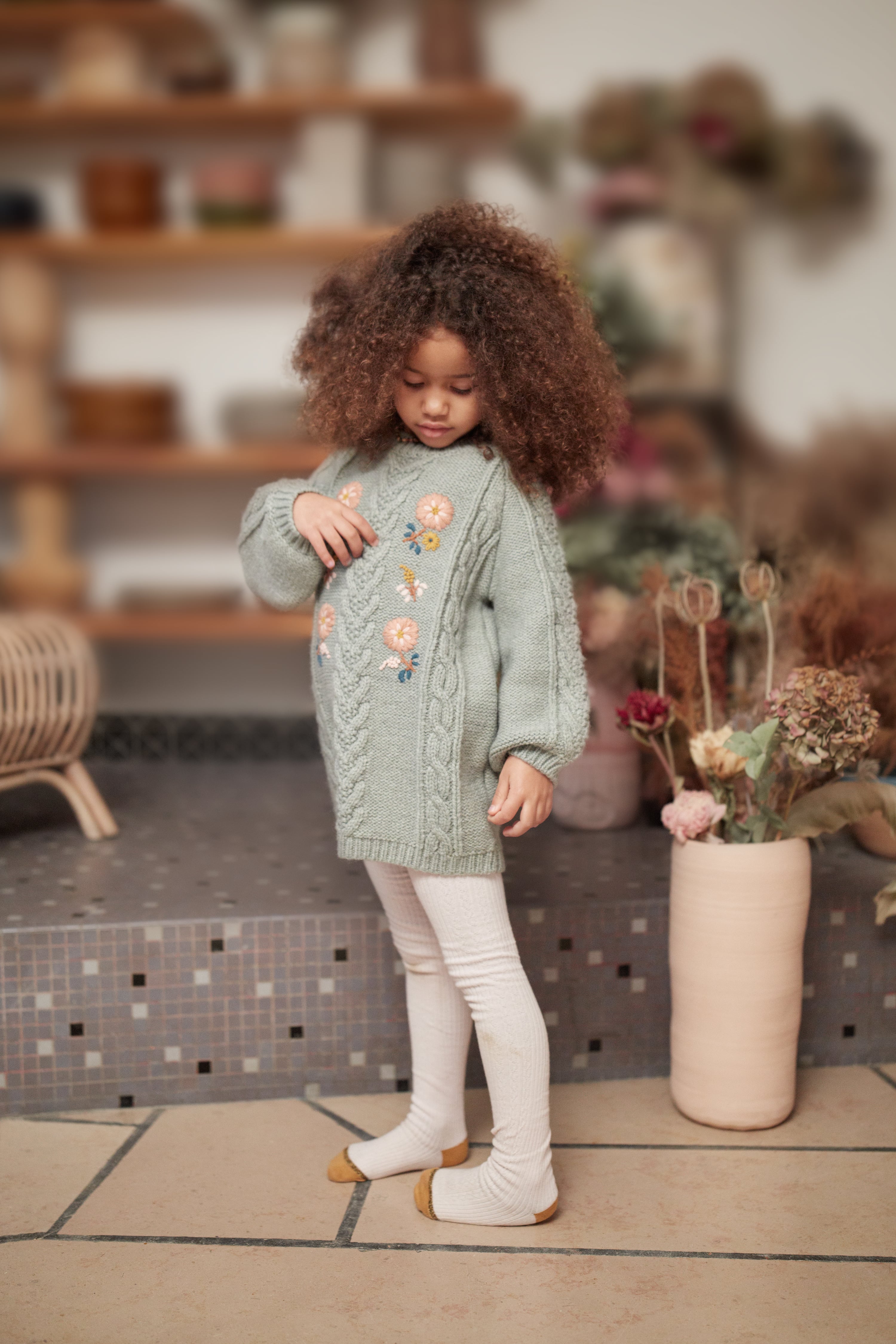 Girls Green Embroidered Dress