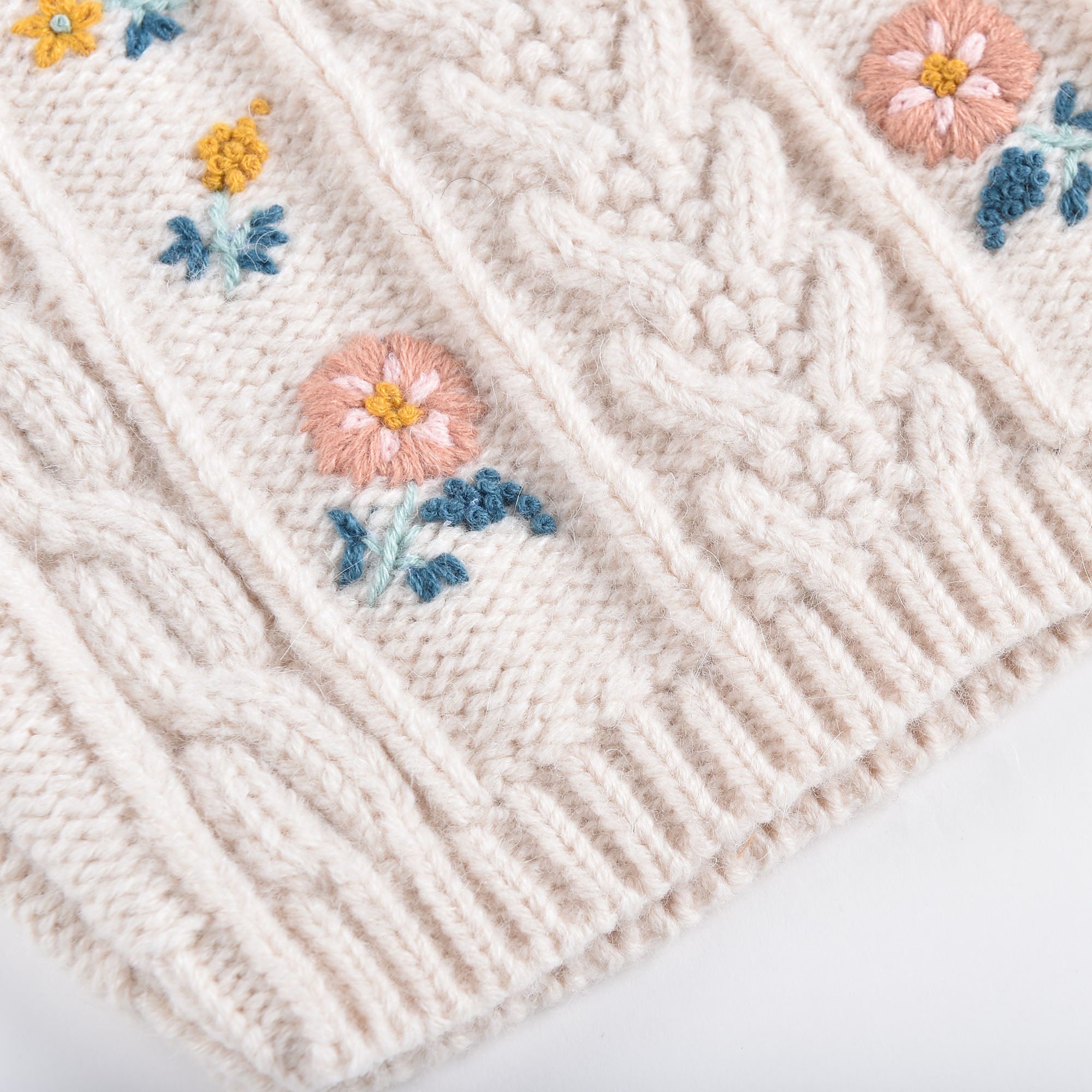 Girls White Embroidered Sweater